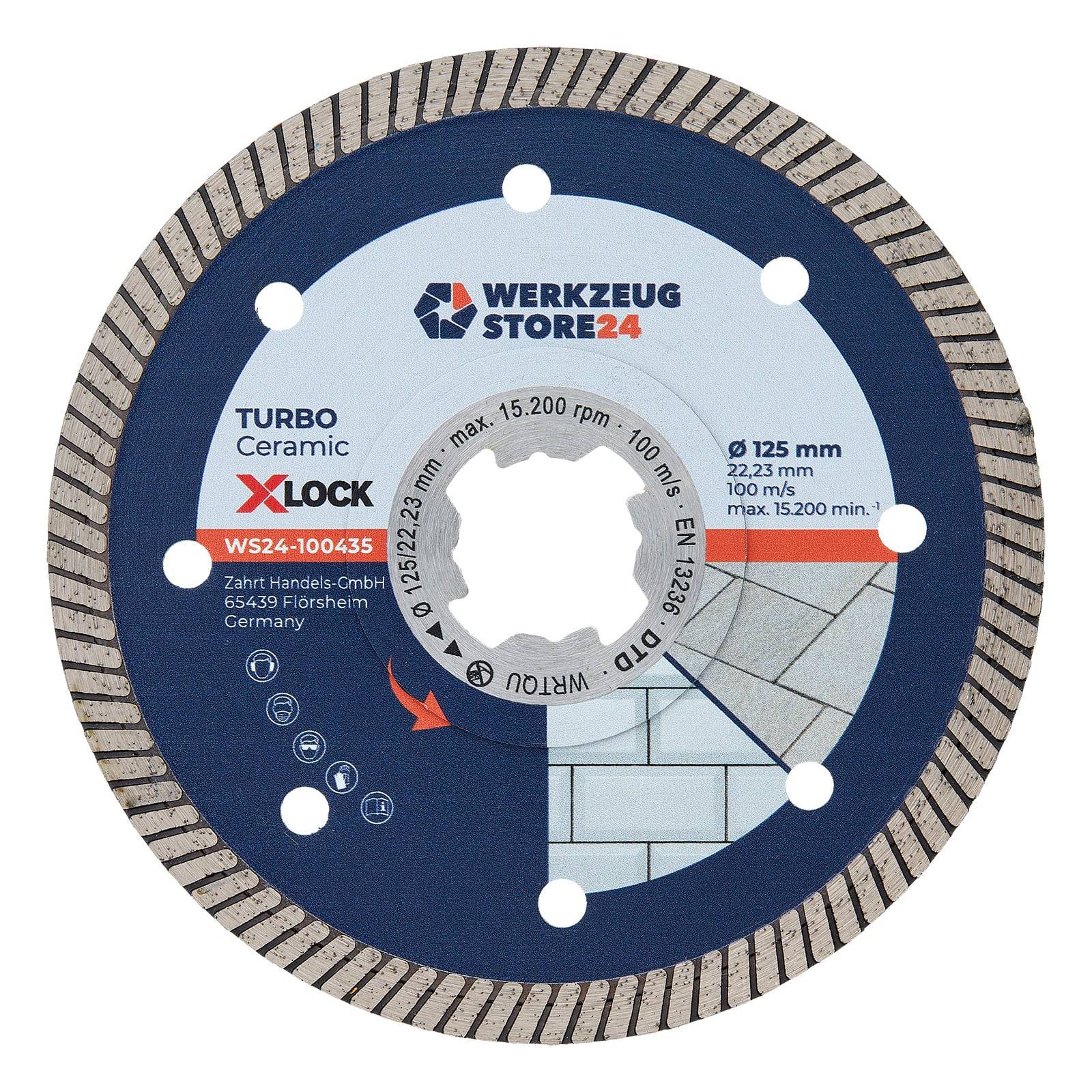 TURBO Ceramic XLOCK' Kreissägeblatt von Werkzeug Store 24 zum Schneiden von Keramikfliesen. Durchmesser: 125mm, Aufnahmedurchmesser: 22,23mm.