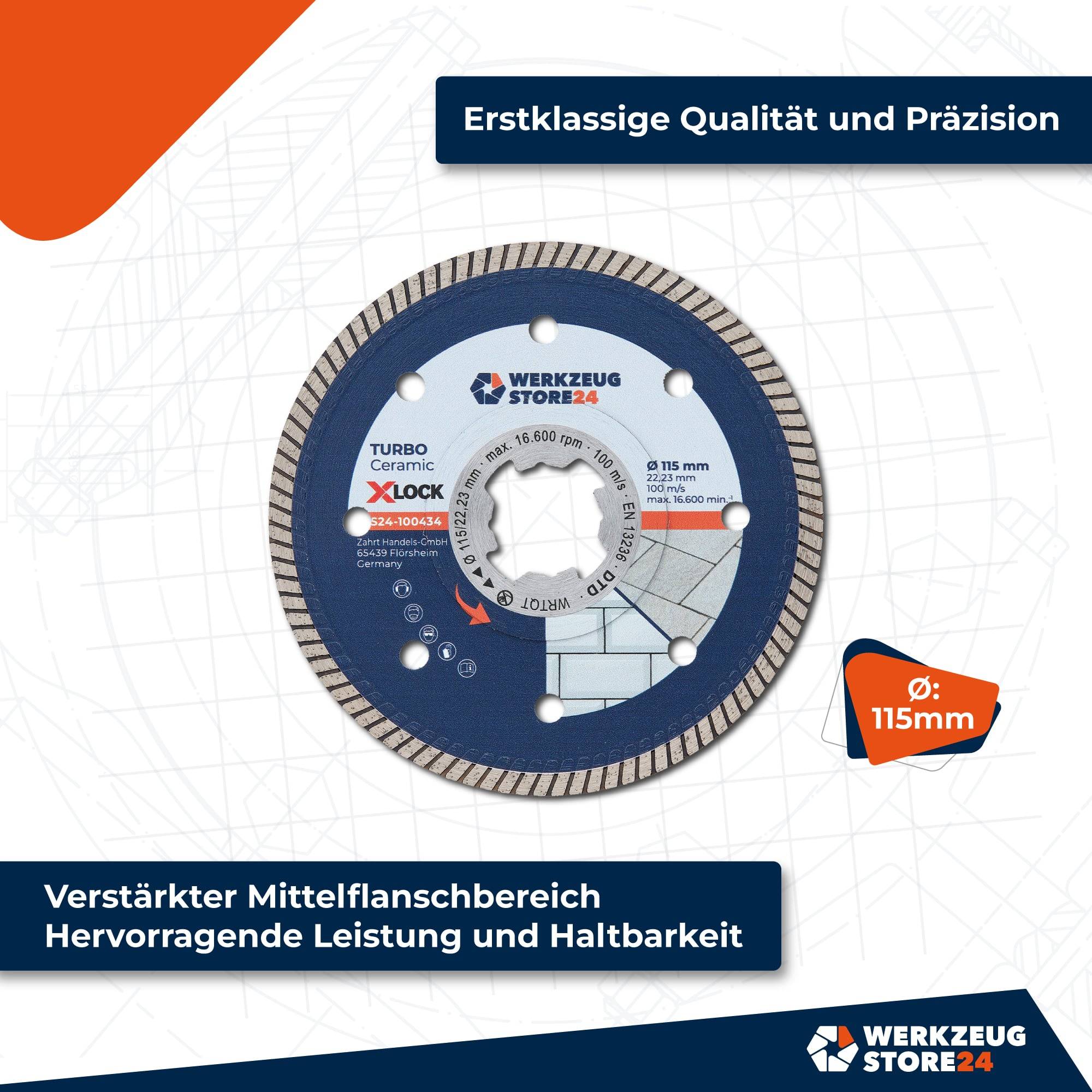 Eine Kreissägeblatt für Stein, 115 mm Durchmesser, gekennzeichnet für hohe Leistung und Langlebigkeit, von Werkzeug Store 24.