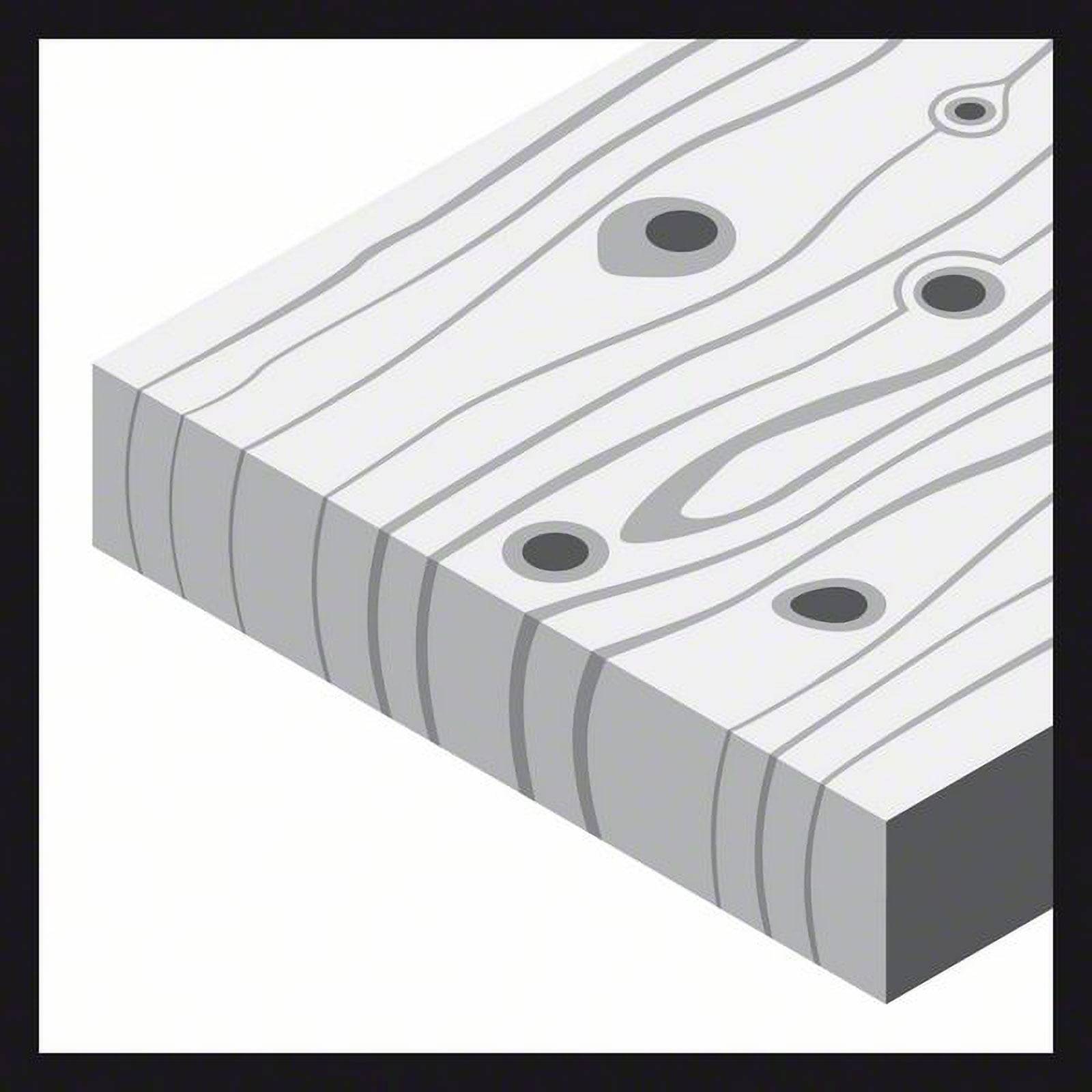 Illustration eines Holzbretts mit sichtbaren Holzmaserungsmustern und Knoten auf der Oberfläche, dargestellt in einer dreidimensionalen Perspektive.