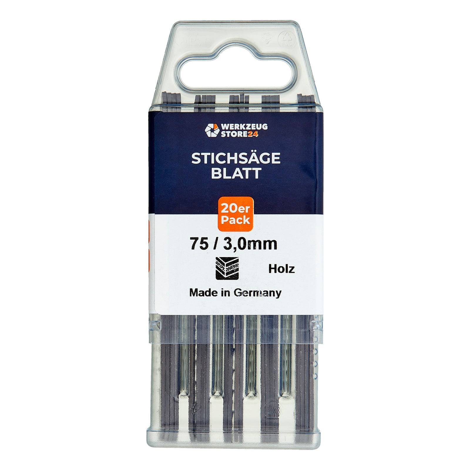 20er Pack Stichsägeblätter, 75mm, 3,0mm, für Holz, hergestellt in Deutschland, von Werkzeug Store 24.