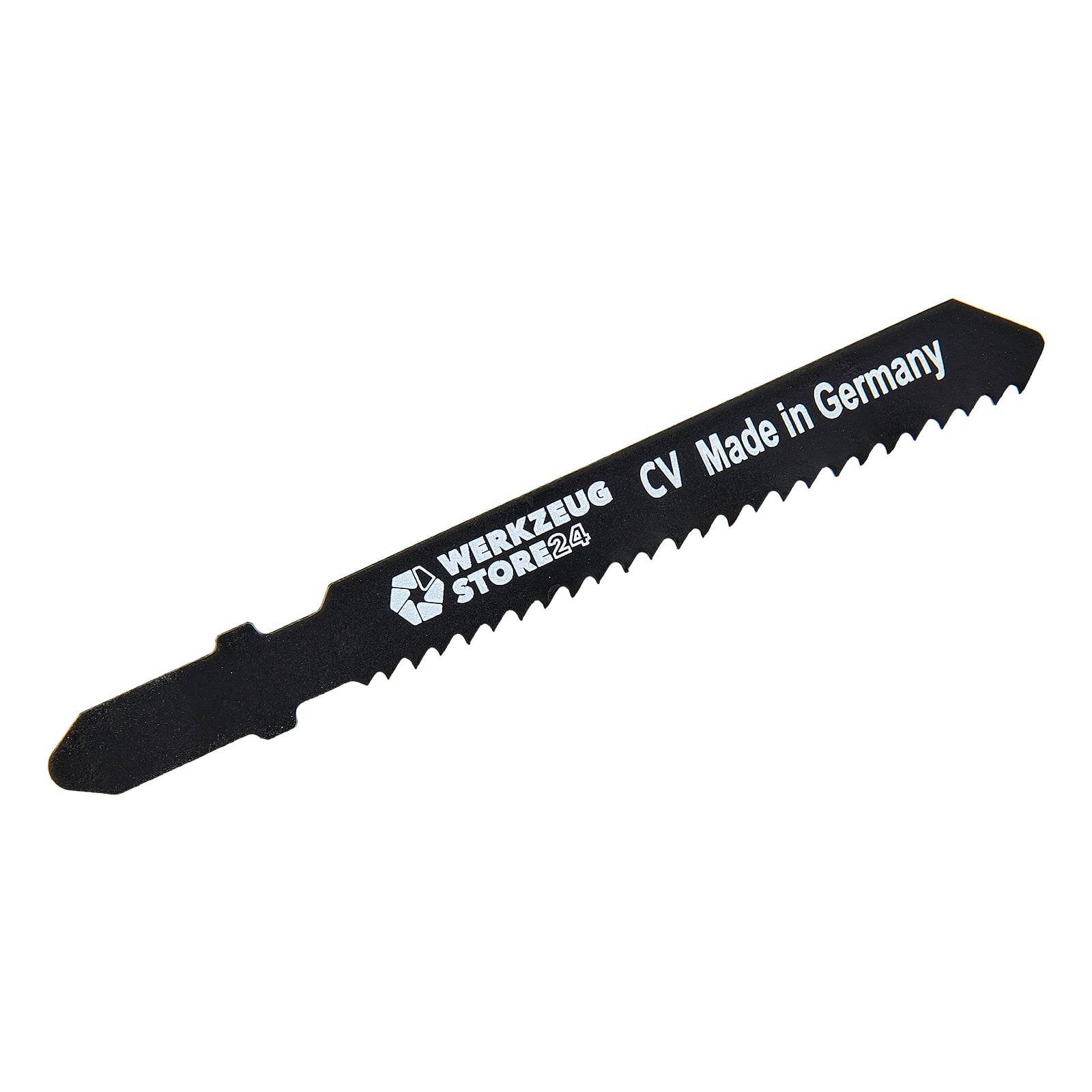 Eine schwarze Stichsägeblatt mit der Beschriftung 'WERKZEUG STORE 24 CV Made in Germany.