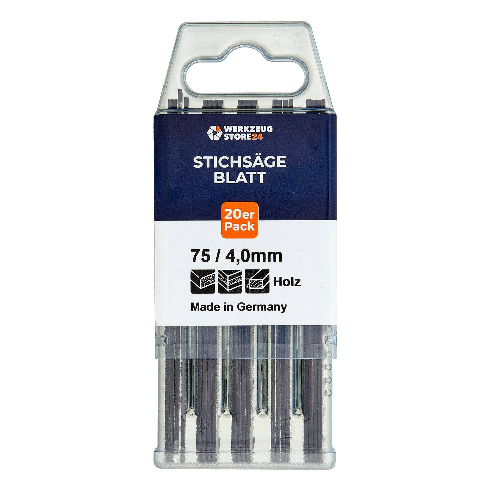 Satz von 20 Stichsägeblättern, Größe 75/4,0 mm, für Holz. Verpackt mit 