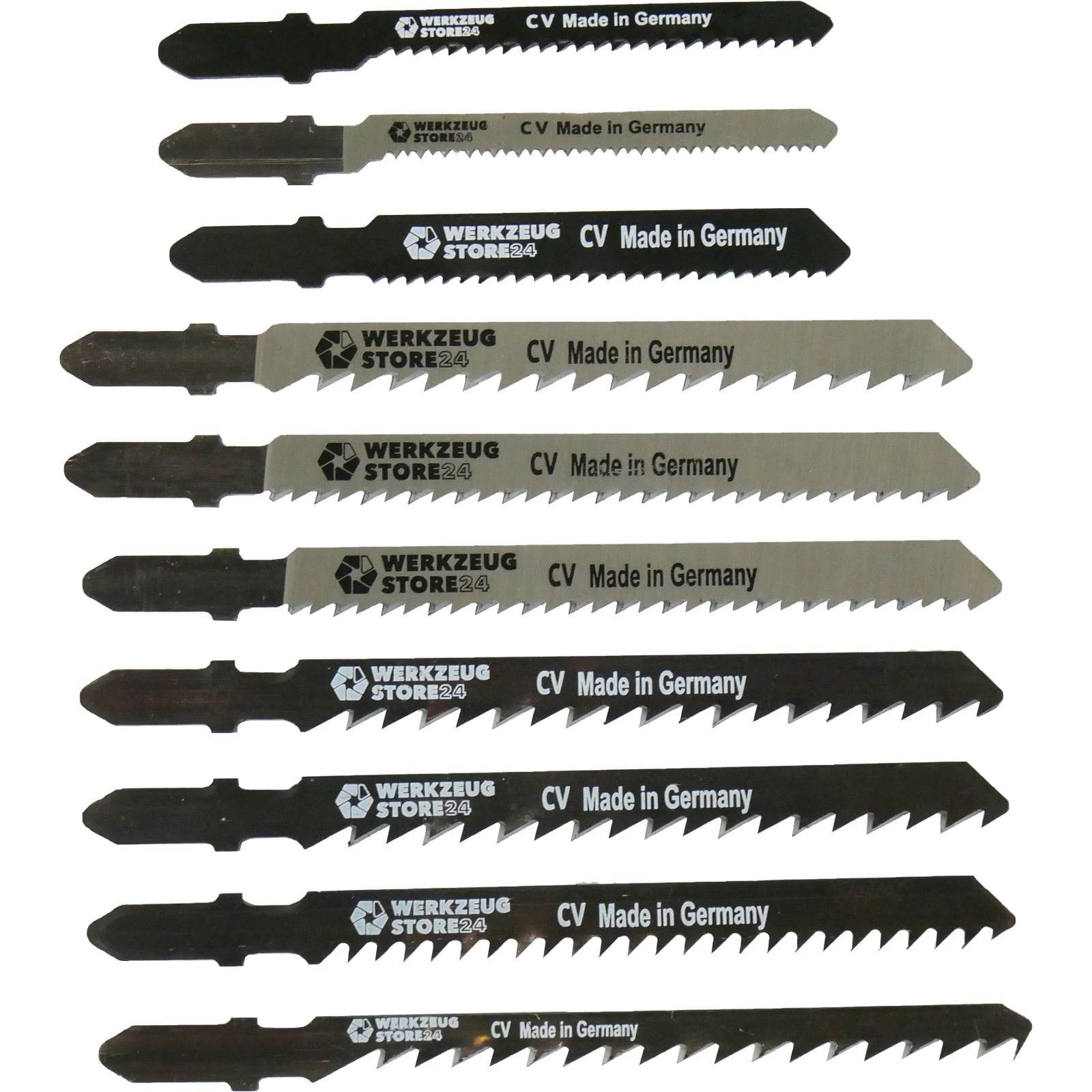 Verschiedene Arten von Stichsägeblättern, beschriftet mit 