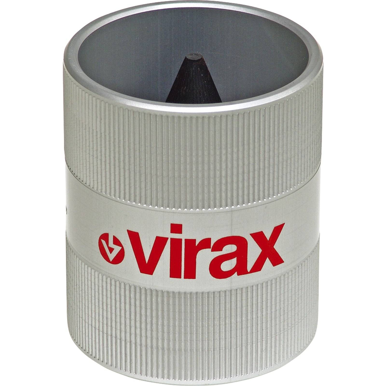 Ein Rohrentgratungswerkzeug der Marke Virax. Es ist zylindrisch mit einer strukturierten Oberfläche für guten Halt, verwendet zum Glätten von Rohrkanten.