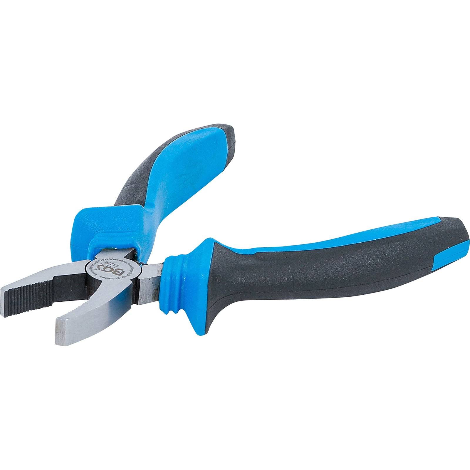 Blau-gehaltene Drahtschneider mit einer scharfen, abgewinkelten Schneidkante, konzipiert zum Durchtrennen von Drähten und kleinen Metallkomponenten.