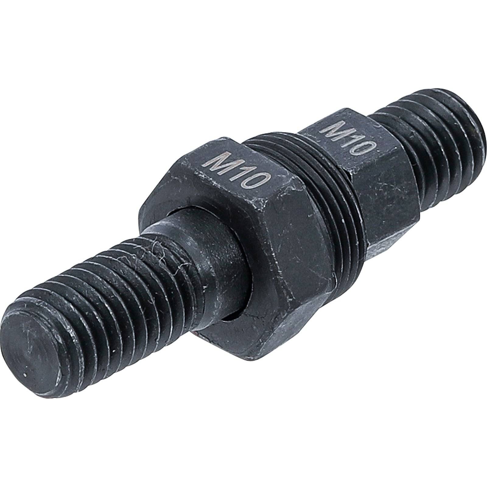 Ein schwarzer Gewindestift aus Metall, der an beiden Enden mit M10 gekennzeichnet ist, für Befestigungsanwendungen konzipiert.