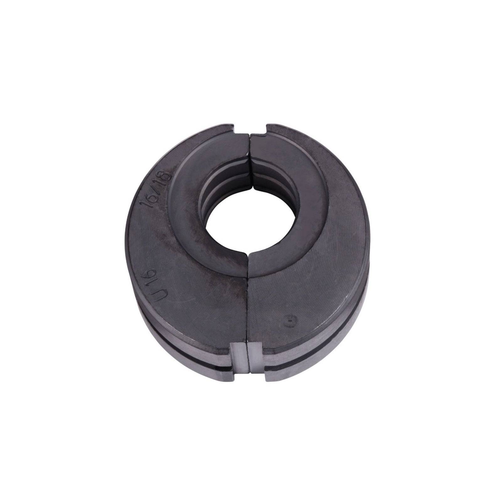 Eine schwarze, kreisförmige Teilungsklemme, die dazu dient, zylindrische Objekte sicher zu befestigen und eine Lücke für einfache Montage und Verstellung aufweist.