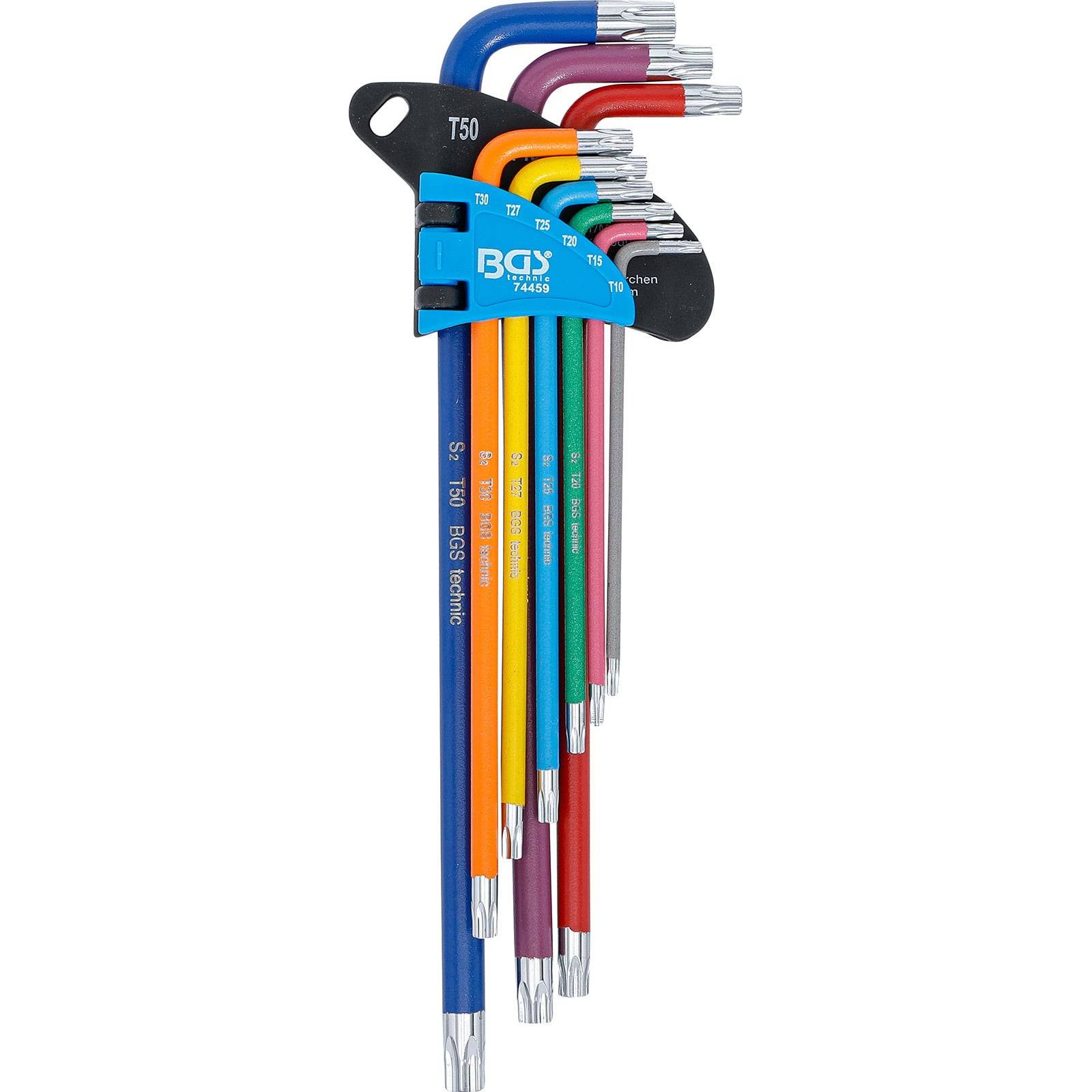 BGS Winkelschlüssel-Satz Multicolour extra lang T-Profil (für Torx) T10 - T50 9tlg. - 74459