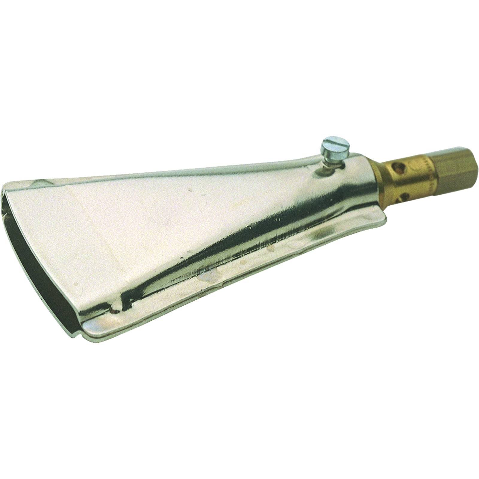 Ein Polsterreinigungswerkzeug aus Metall mit einer breiten, flachen Düse und einem Holzgriff, das zum Anschluss an Vakuumsysteme ausgelegt ist.