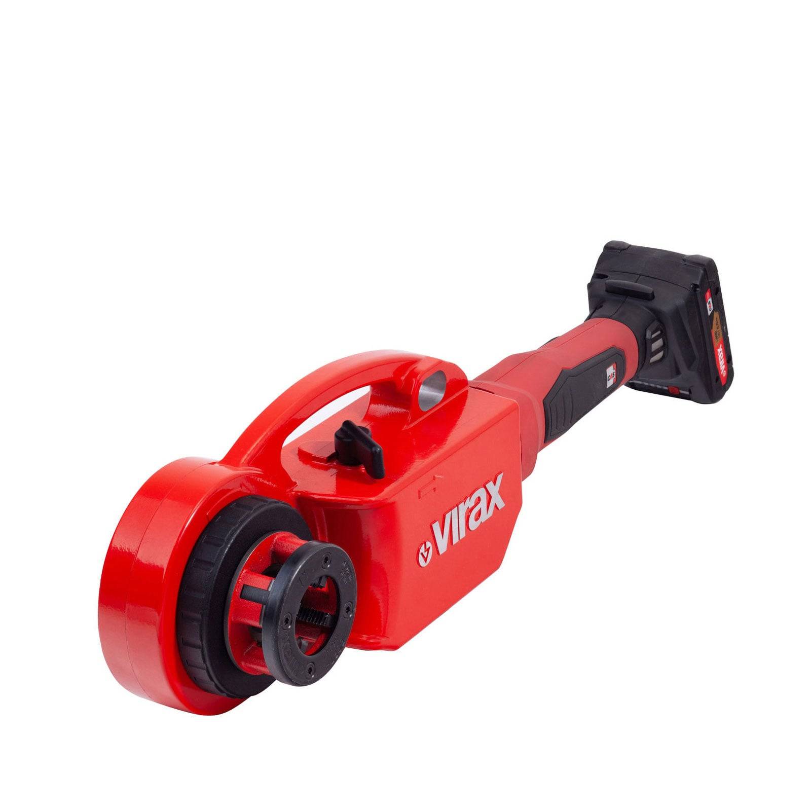 Roter Virax Power Rohlfädler mit Griff und Klingenanbringung, verwendet zum Gewindeschneiden von Rohren in Sanitär- und industriellen Anwendungen.
