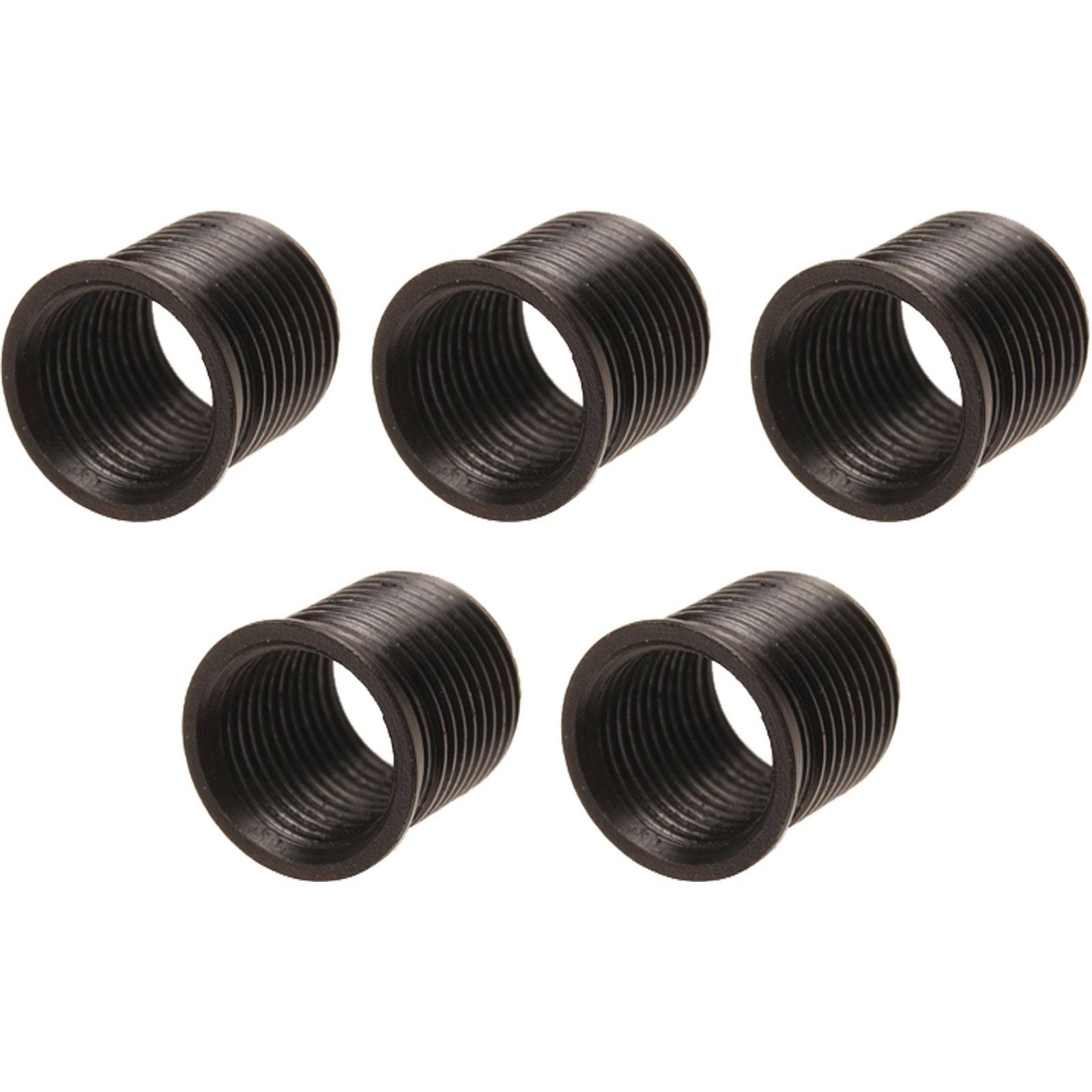 Fünf schwarze konische Ringspulen, gleichmäßig in einer Gruppe angeordnet.