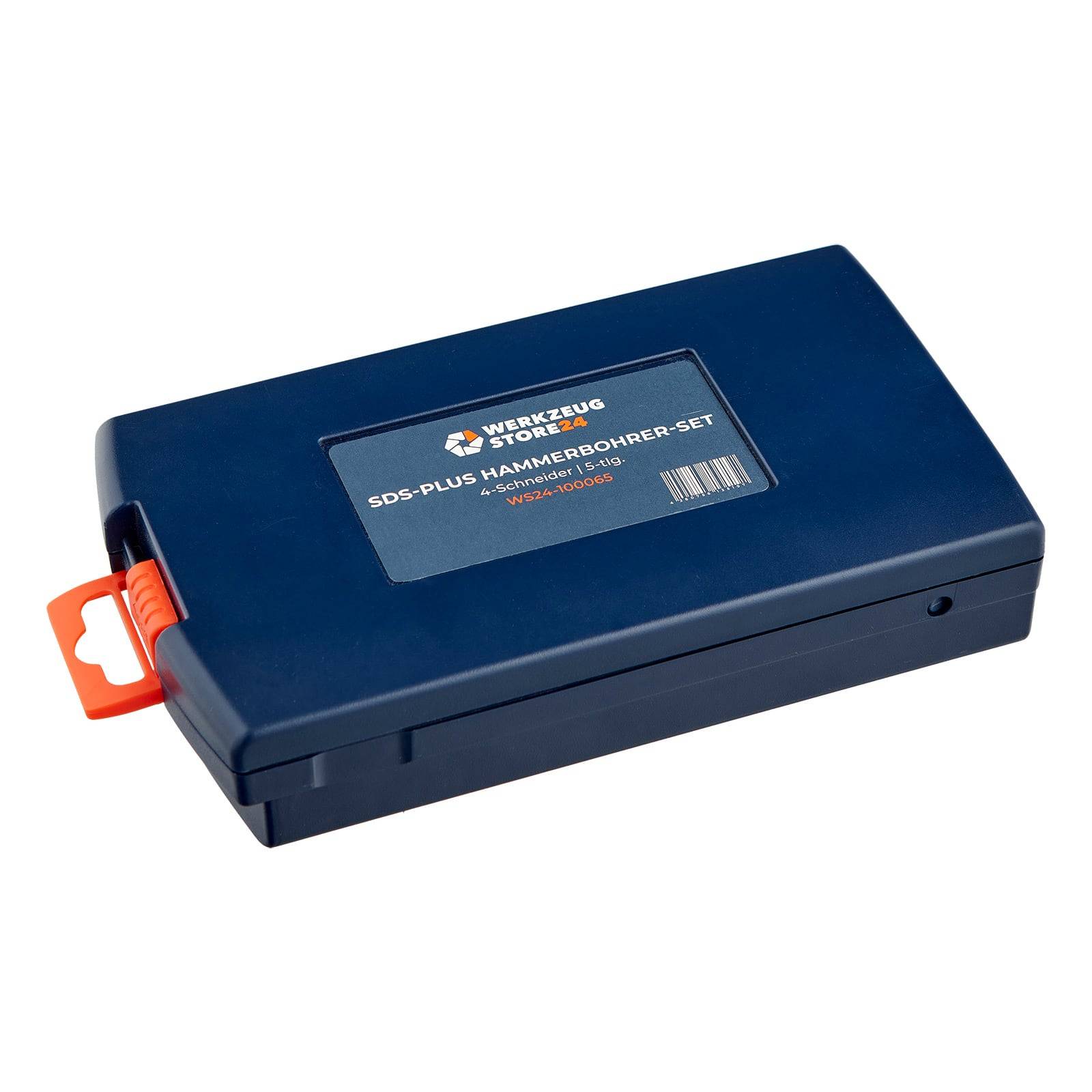 Ein geschlossener blauer Plastikkoffer mit einer Beschriftung, die 