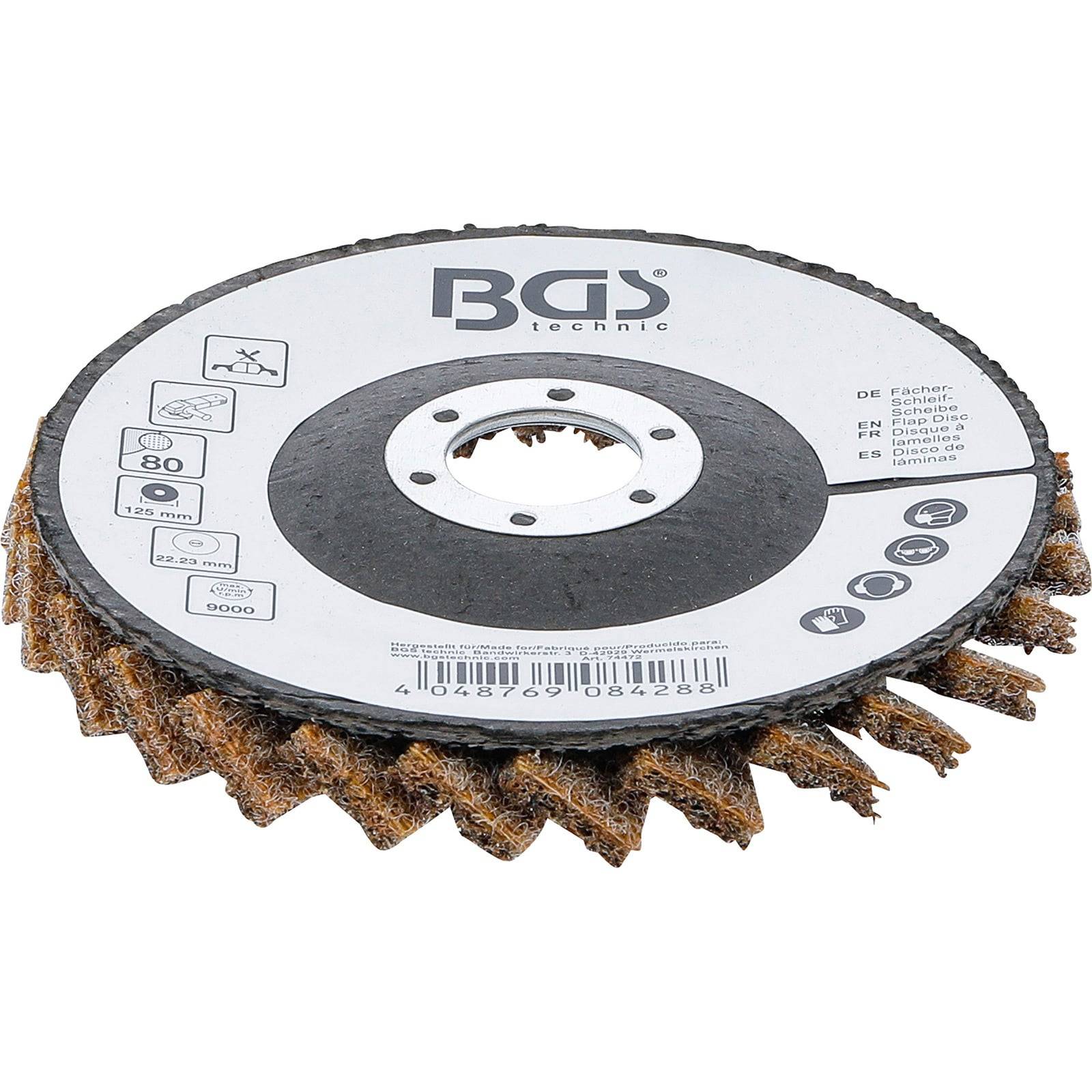 BGS technic' Lamellenschleifscheibe mit 125 mm Durchmesser, Körnung 80, entwickelt zum Schleifen oder Finish von Oberflächen.