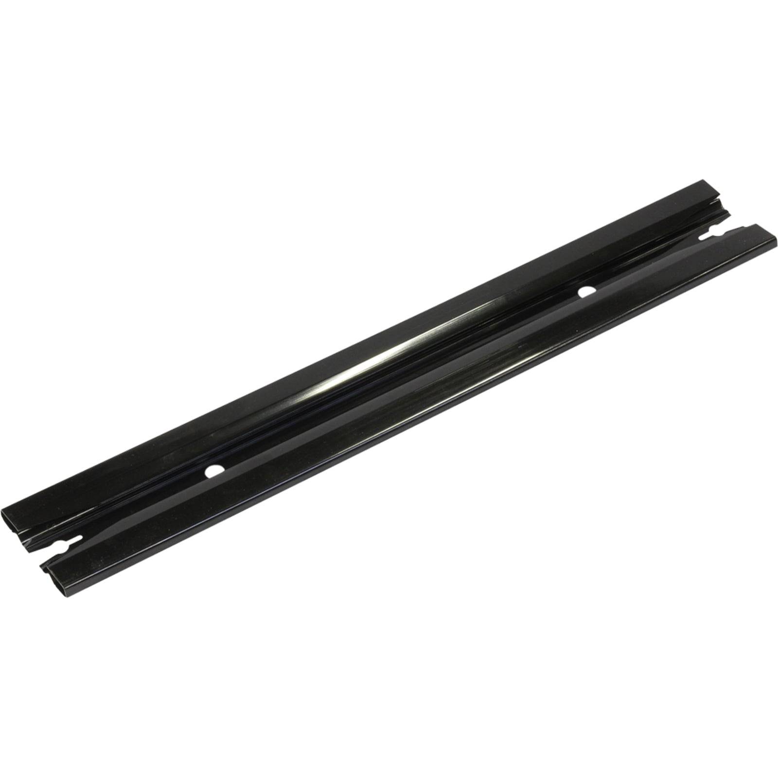 Eine schwarze Metallgleitschiene mit zwei Befestigungslöchern, konzipiert für den Einsatz in mechanischen oder industriellen Anwendungen.