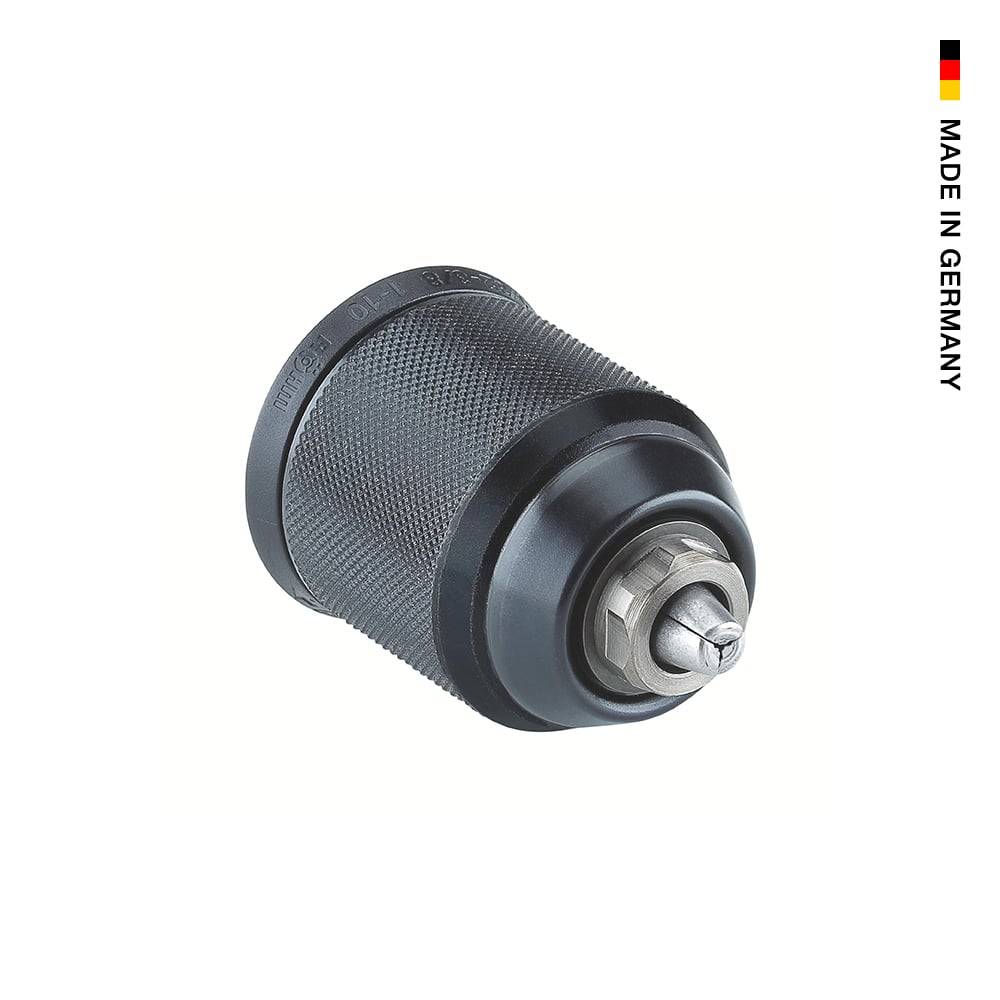 Spannzange ohne Schlüssel, schwarze strukturierte Oberfläche, Metalspitze, Text lautet „Made in Germany