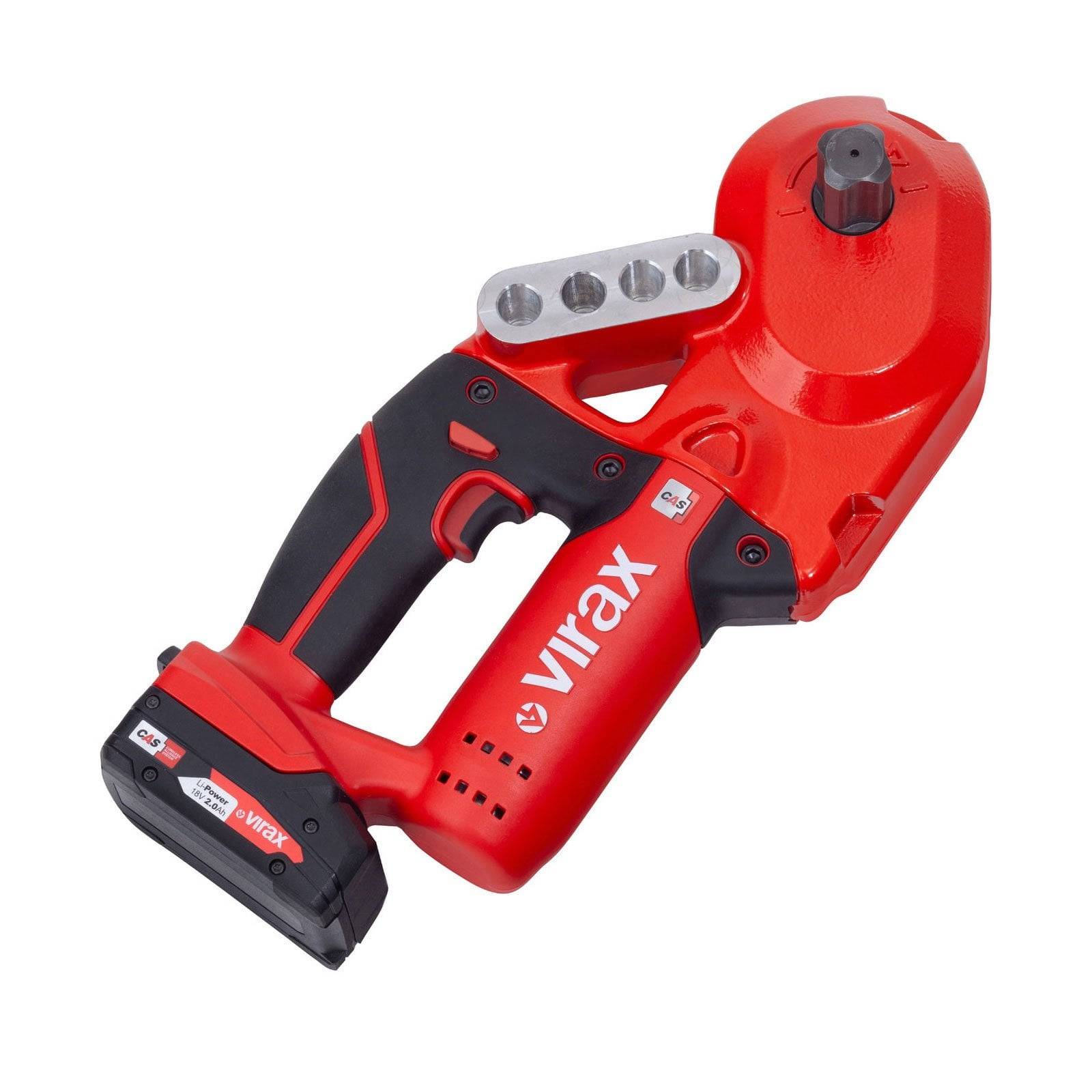 Rotes und schwarzes kabelloses Werkzeug mit Wurx-Branding, das einen Griffbereich und einen abgerundeten Oberteil mit Anbauteilen aufweist.