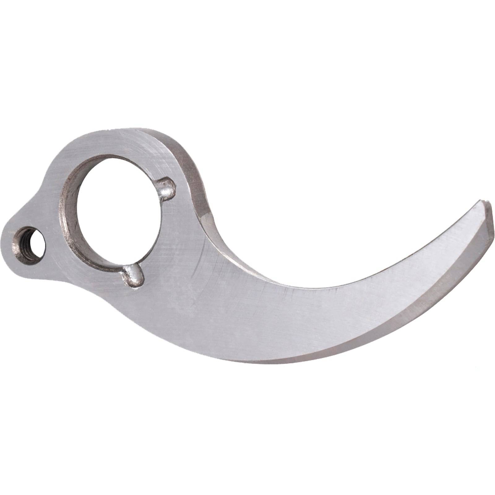 Eine silberne metallische Fahrrad-Schaltauge mit einer gebogenen Haken-Form und zwei Befestigungslöchern.