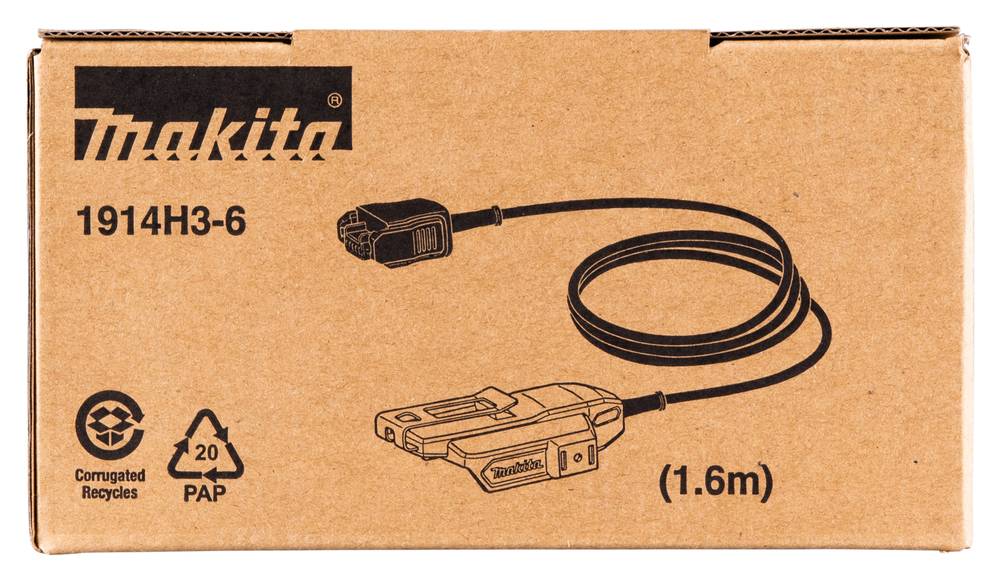 Makita 1914H3-6 Produktkarton mit Kabelzubehör, mit einer auf der Verpackung gekennzeichneten Länge von 1,6 m.
