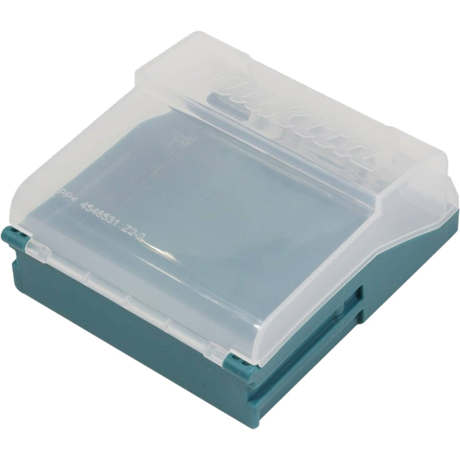 Eine durchsichtige Plastikabdeckung schützt eine blaue Tintenpatrone, die für einen Drucker konzipiert wurde.