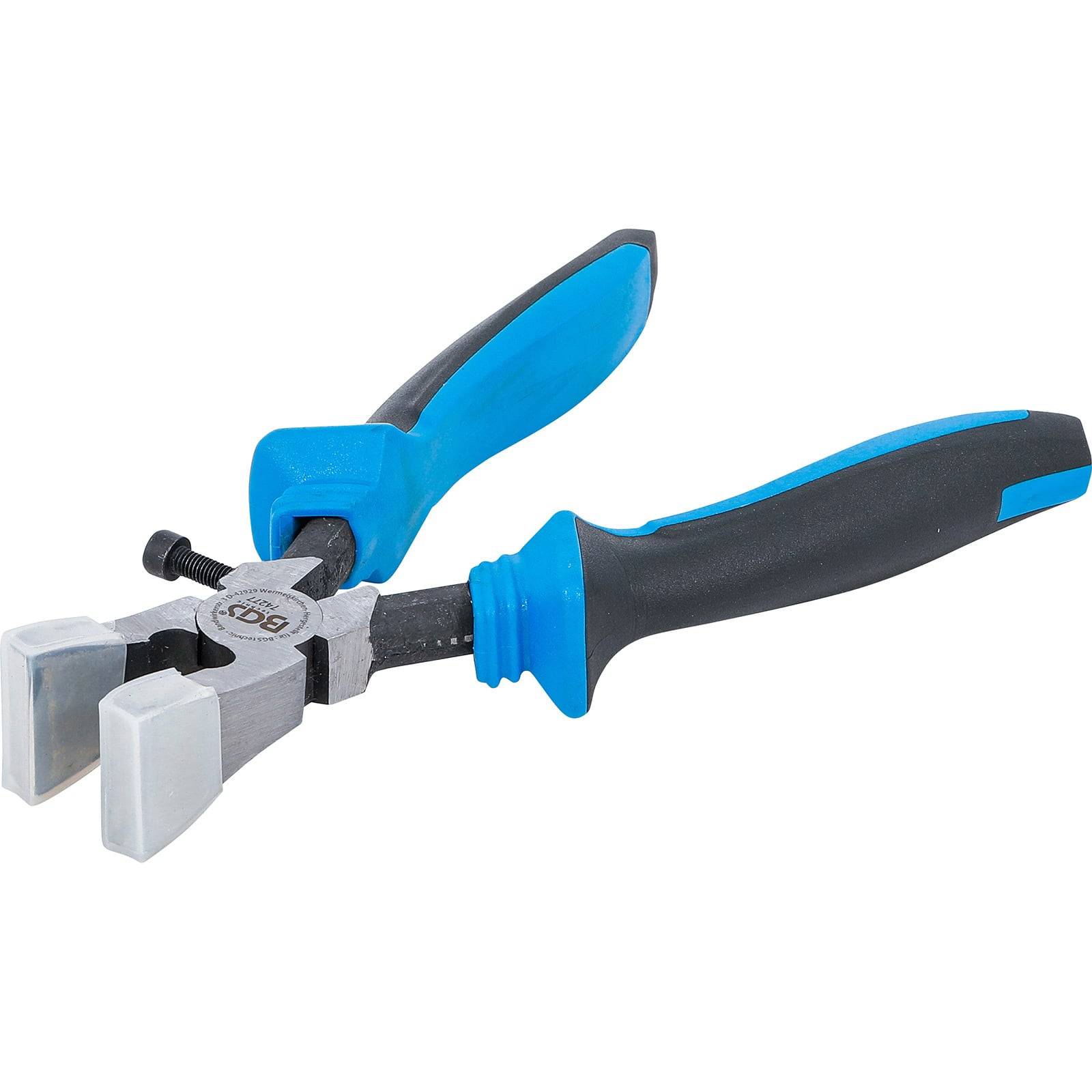 Blau und schwarz Abisolierzangen mit gepolsterten Griffen, mit verstellbaren Klingen für präzises Schneiden und Abisolieren.