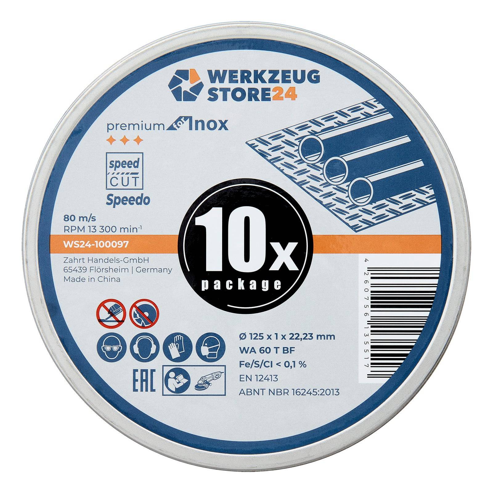 Eine runde Metallschneidscheibe mit der Aufschrift 