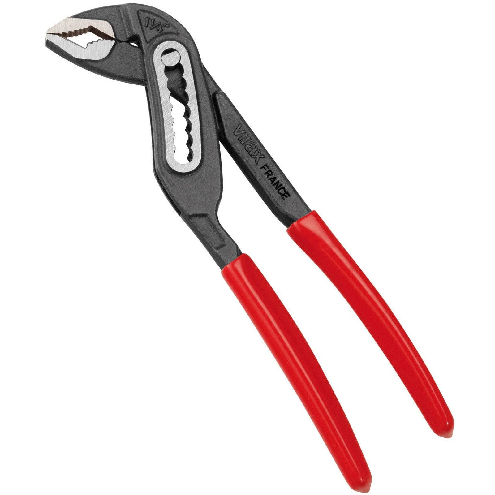 Verstellbare Zange mit rotem Griff und Stahlkopf, geeignet zum Greifen oder Drehen von Objekten.