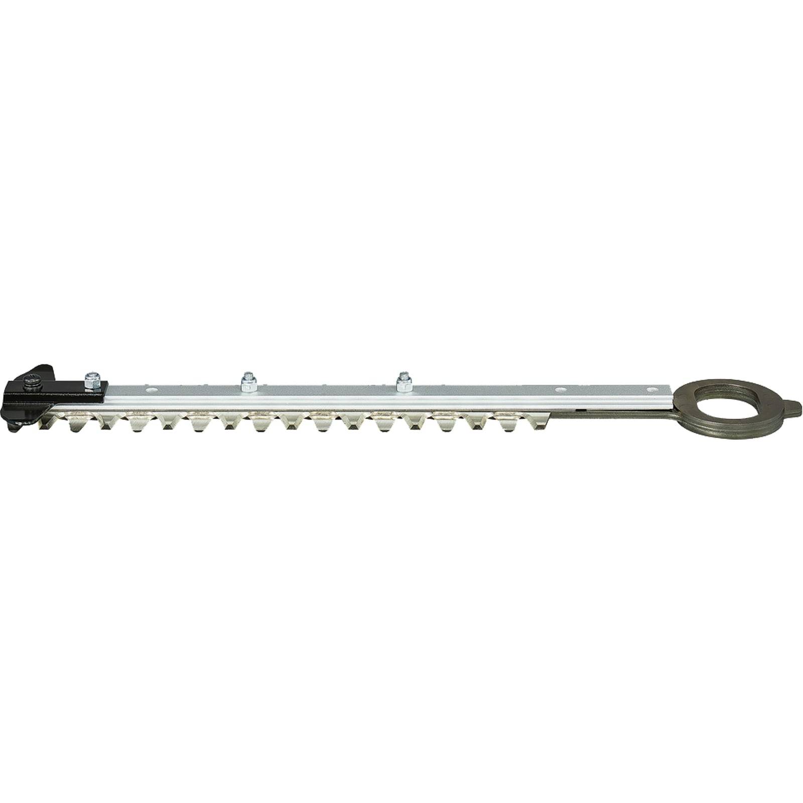 Ein Metallwerkzeug mit mehreren gleichmäßig verteilten Metallzähnen, das zum Einritzen oder Auftragen von Klebstoff verwendet wird.