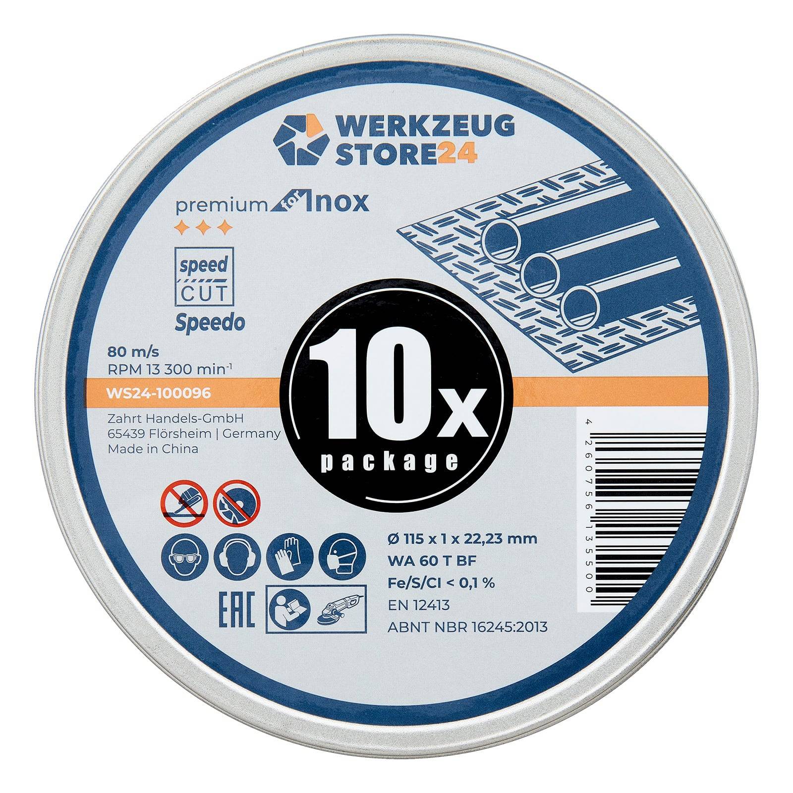 WS24 10x Spezialtrennscheibe 115 x 1 x 22 FastCut Inox in Metalldose - WS24-100096