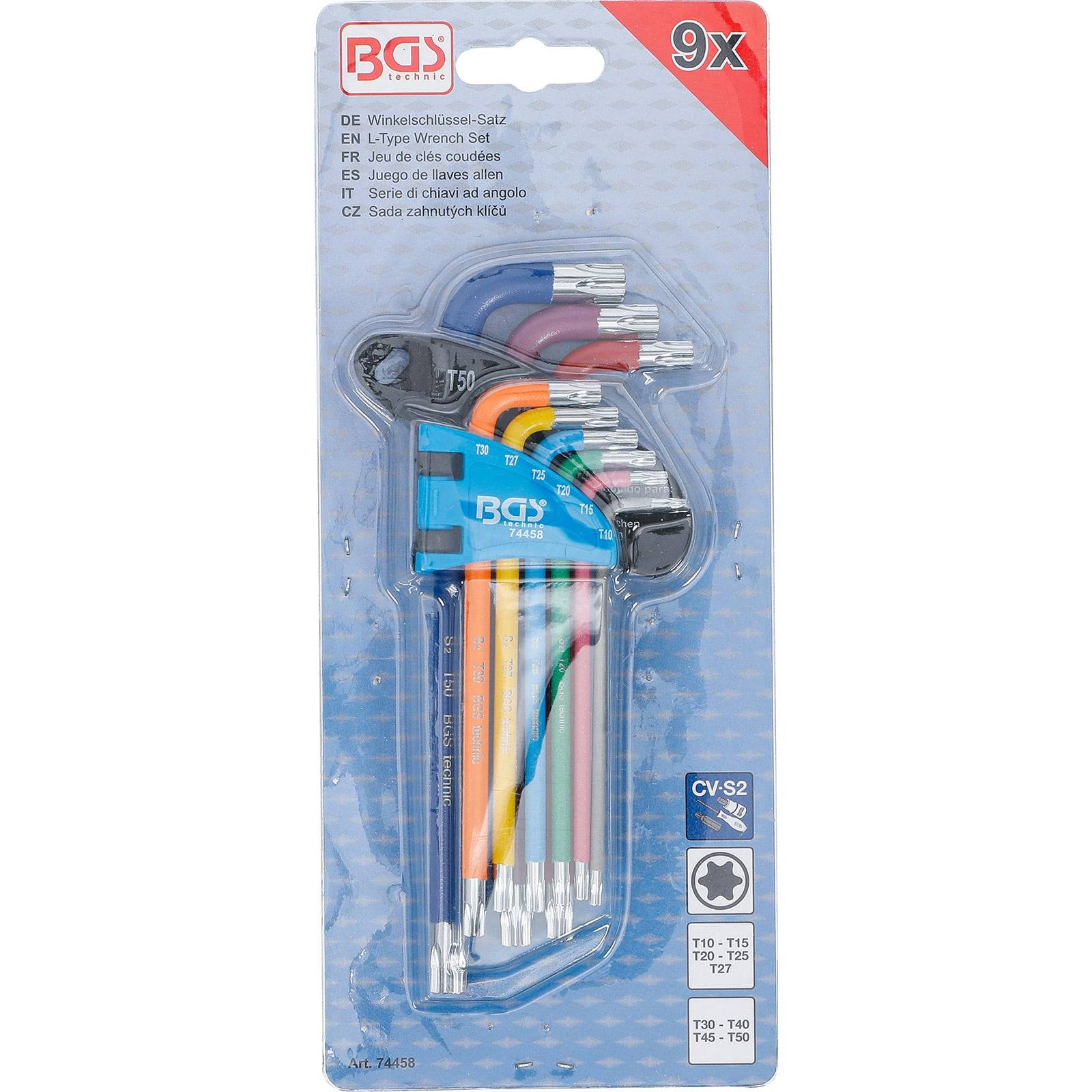 BGS Winkelschlüssel-Satz Multicolour T-Profil (für Torx) T10 - T50 9tlg. - 74458