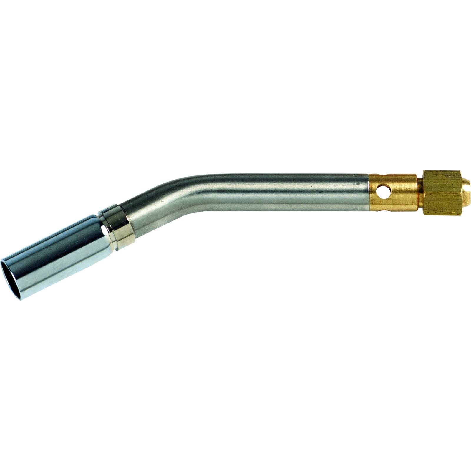 Ein Metallfackelkopf mit gekrümmter Düse und Messinganbindung, entwickelt für Heizanwendungen.