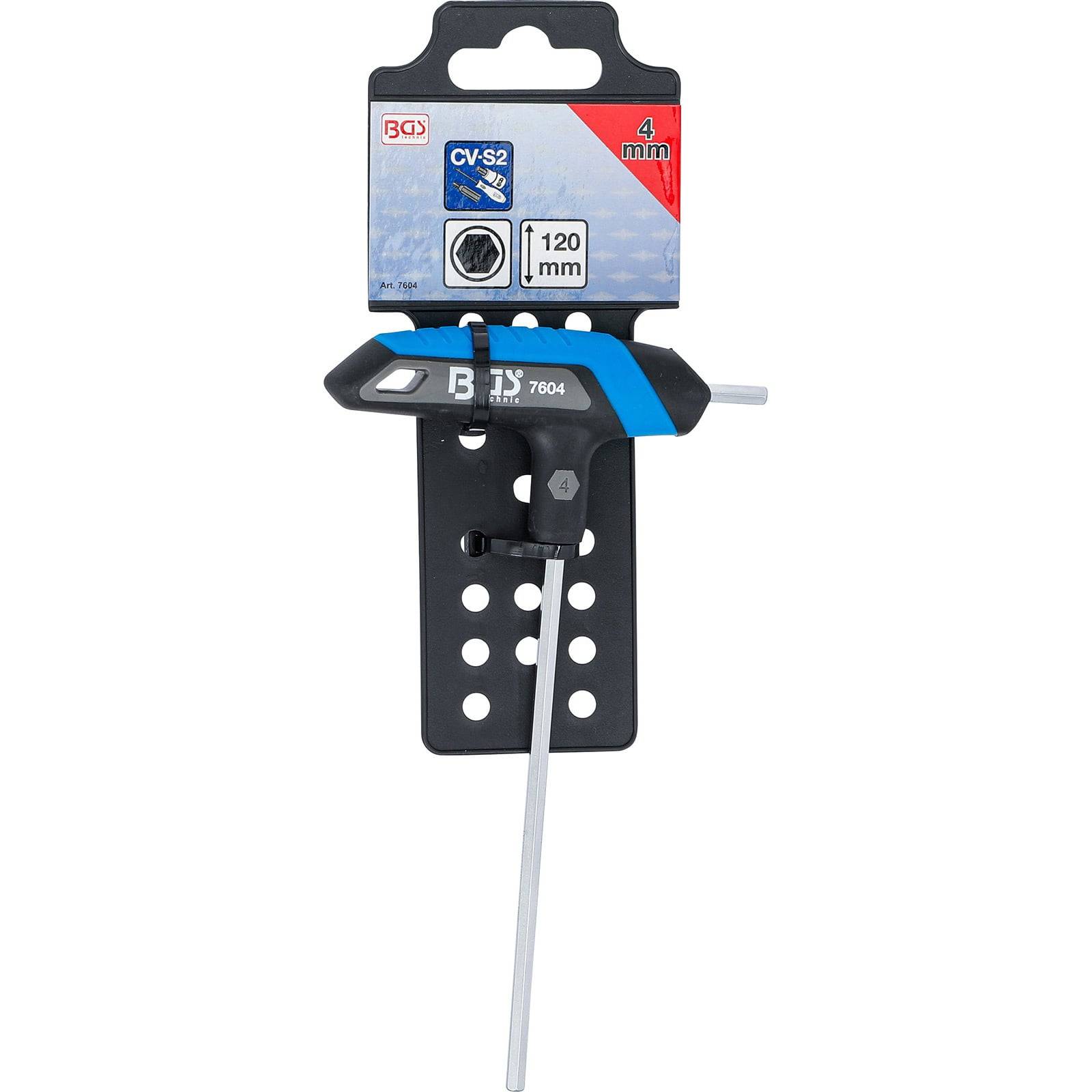 BGS 4 mm T-Griff-Sechskantschlüssel mit 120 mm Länge, blau-schwarzem Griff und CV-S2 Materialspezifikation