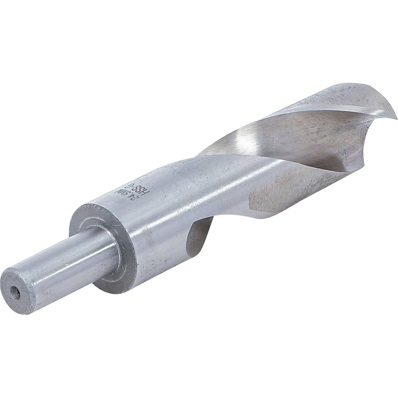 Ein Metallbohrer mit einer Split-Point-Spitze, der für präzises Bohren in harten Materialien konzipiert ist. Seine silberne Farbe und die Spiralform verbessern die Schneideleistung.