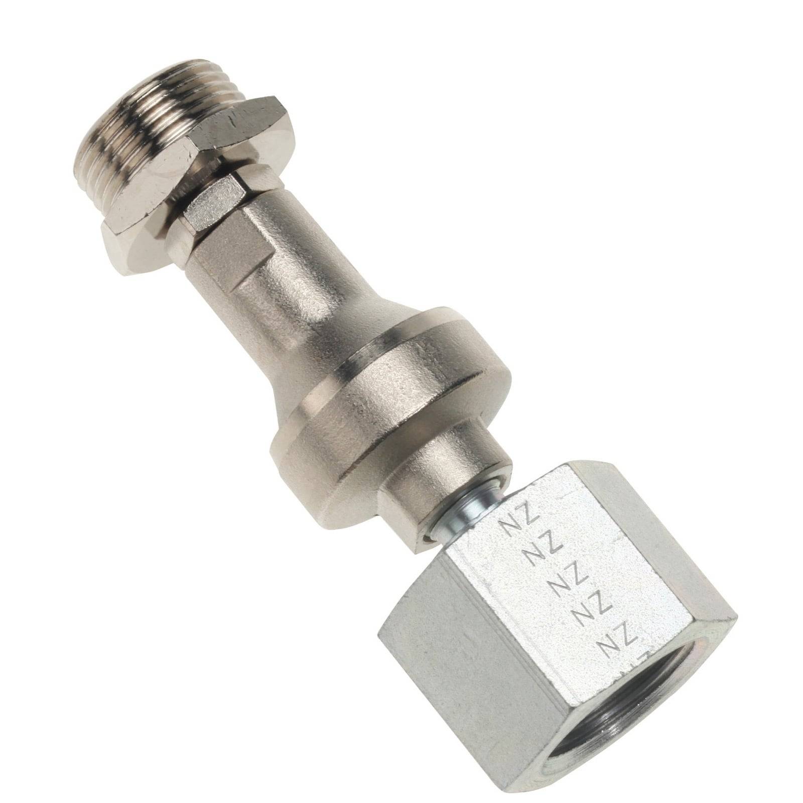 Eine Metallrohrverschraubung mit einer sechseckigen Mutter, mit der Bezeichnung 'NZ', zur Verbindung von Sanitärrohren.