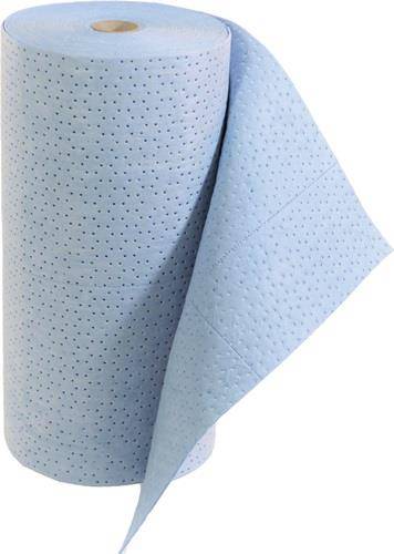 Eine Rolle blauer perforierter Papierhandtücher, teilweise aufgerollt.