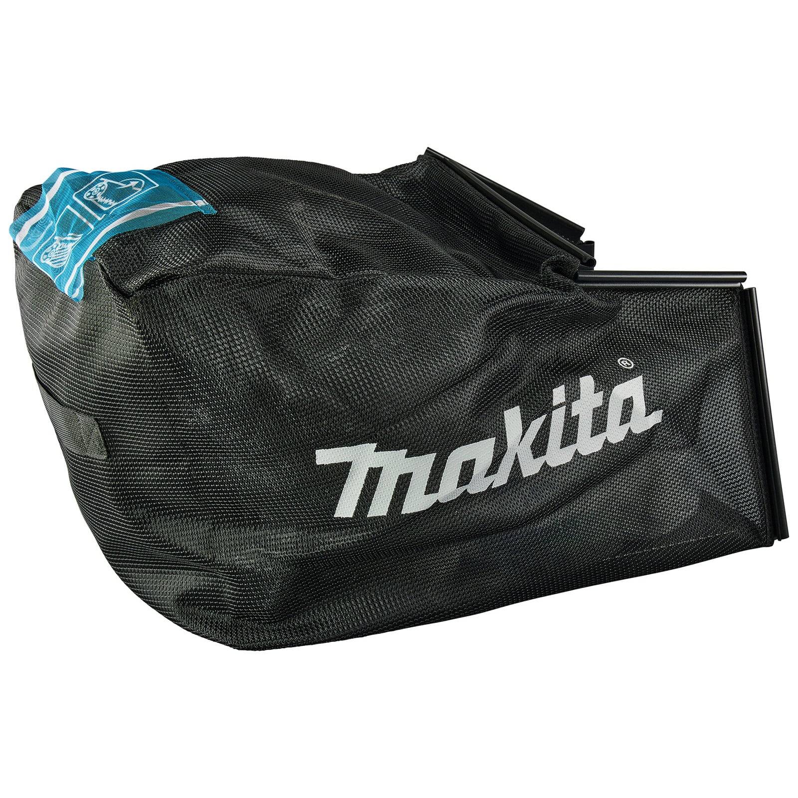 Ein schwarzer Staubsammelsack mit dem Aufdruck 'Makita' an seiner Seite, entwickelt für den Einsatz mit Makita-Elektrowerkzeugen.