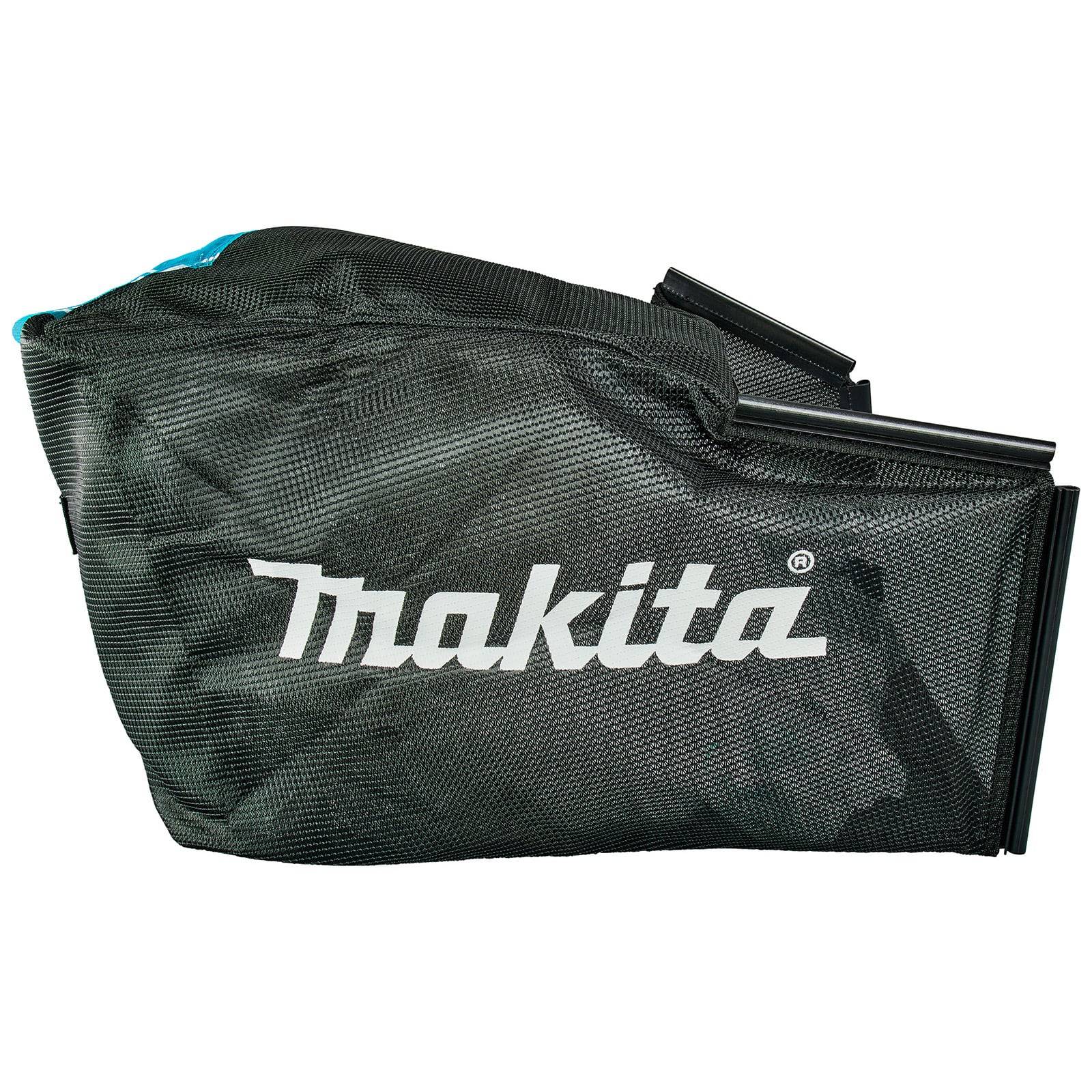 Ein schwarzer Staubsammelbeutel mit dem in weiß gedruckten 'Makita' Logo ist abgebildet. Der Beutel ist für die Verwendung mit Elektrowerkzeugen zum Staubsammeln konzipiert.