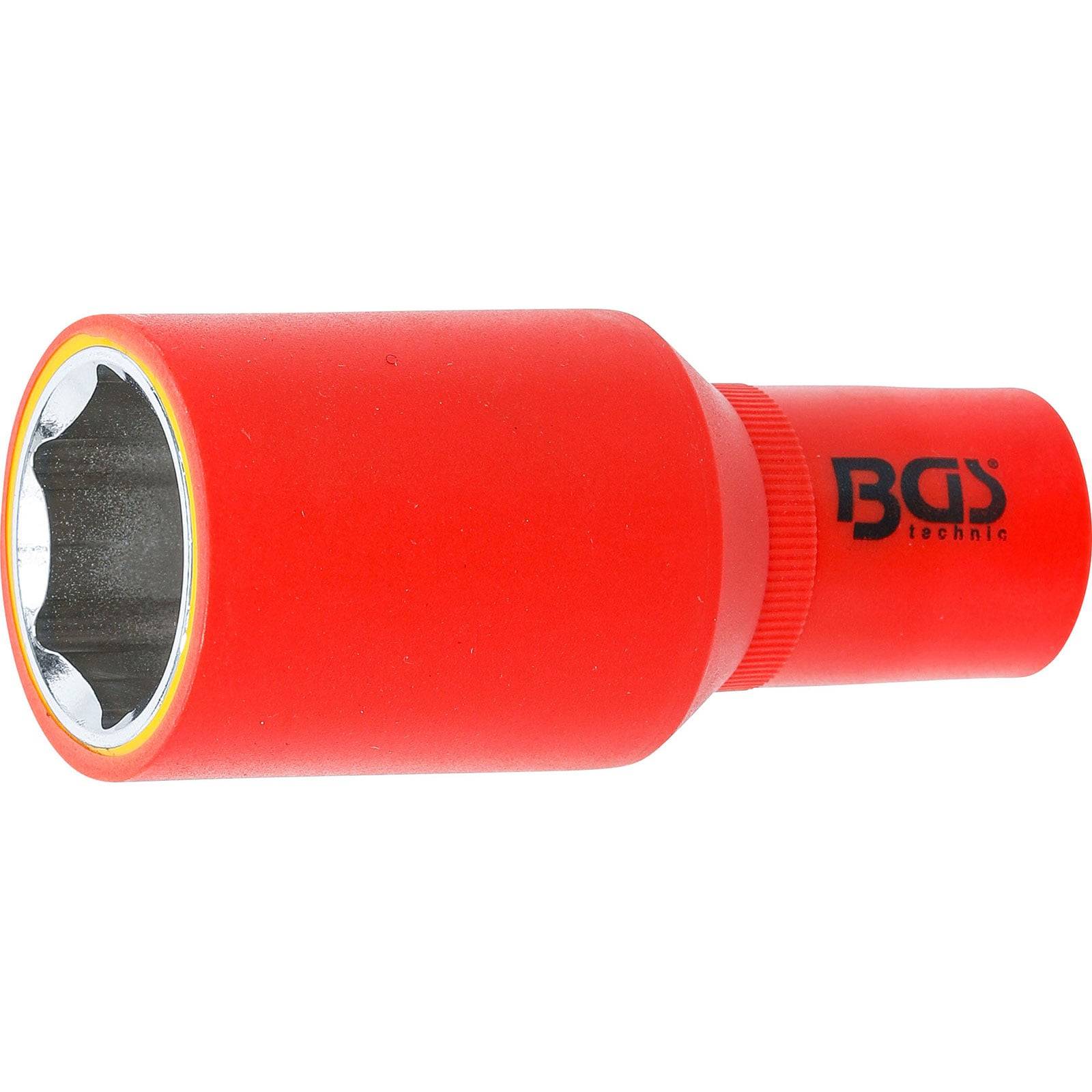 Roter isolierter Schraubenschlüssel mit geripptem Griff und 'BGS technic' Logo, verwendet zum Anwenden von Drehmoment zum Drehen von Schrauben oder Muttern.