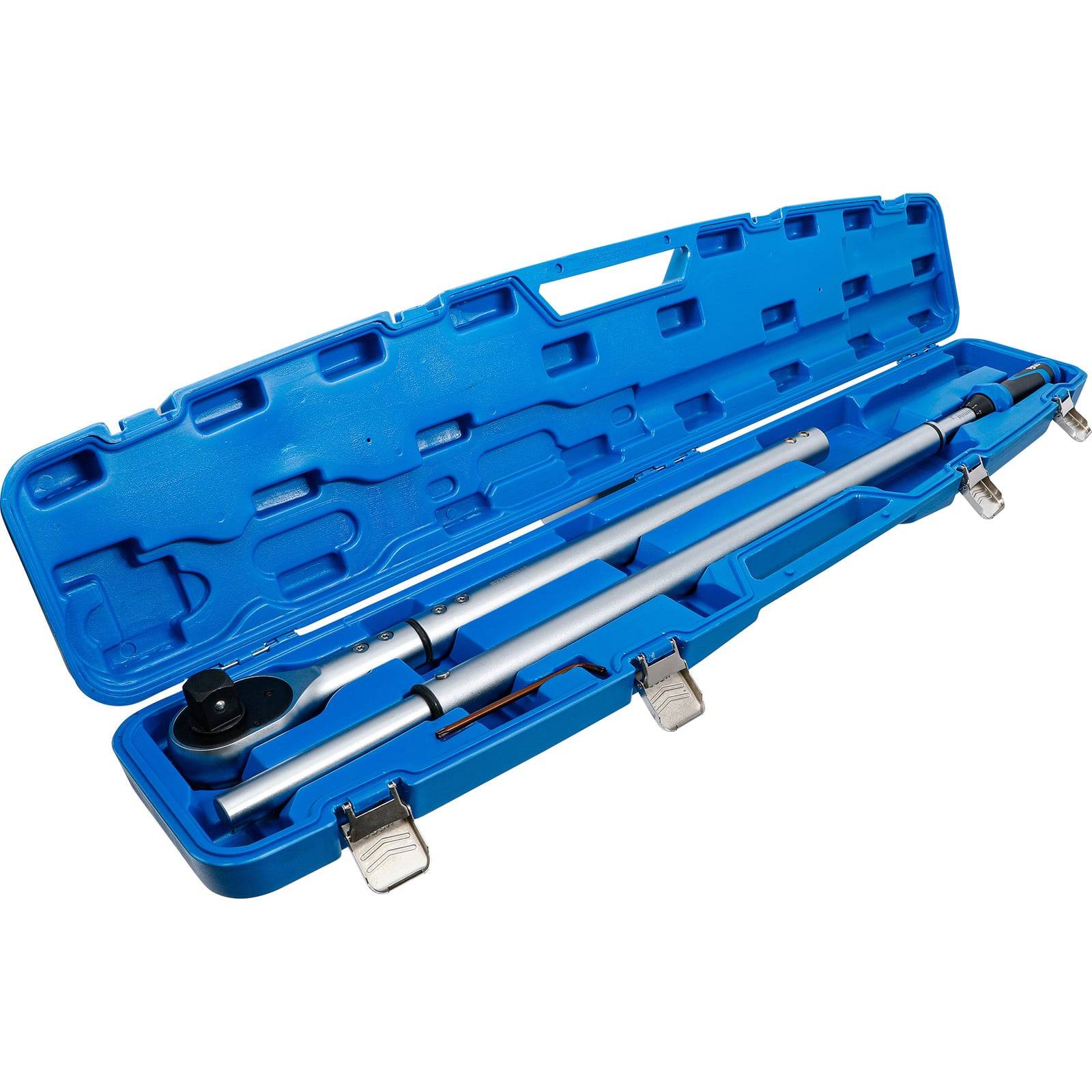 Eine blaue Hartschalenkoffer, der zwei silberne Drehmomentschlüssel enthält. Der Koffer ist geöffnet und zeigt Schraubenschlüssel, die ordentlich im Inneren platziert sind.