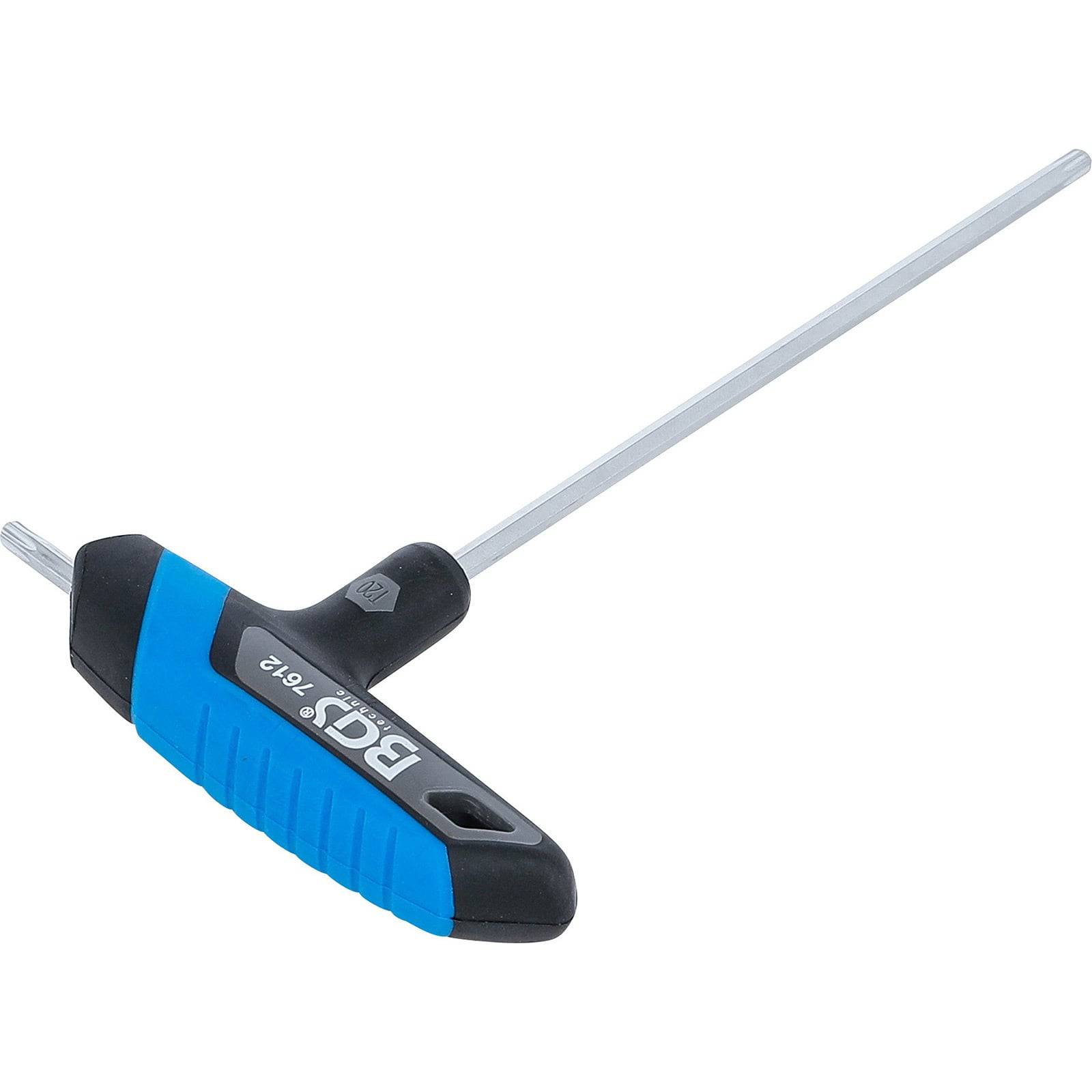 T-Griff-Sechskantschlüssel mit blau-schwarzem Griff und langem Metallschaft.