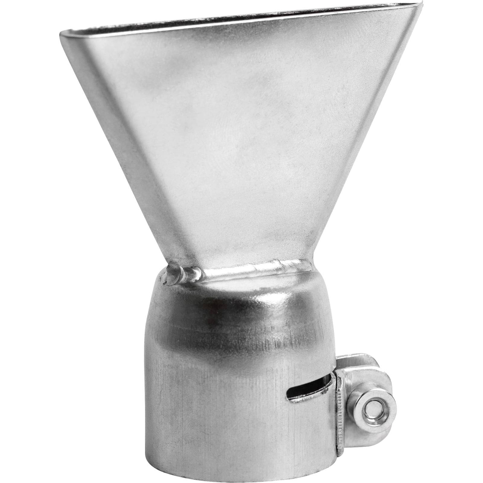 Eine Edelstahl-Konusdüsenanbringung, wahrscheinlich für einen Heißluftfön, die verwendet wird, um den Luftstrom präzise zu lenken.