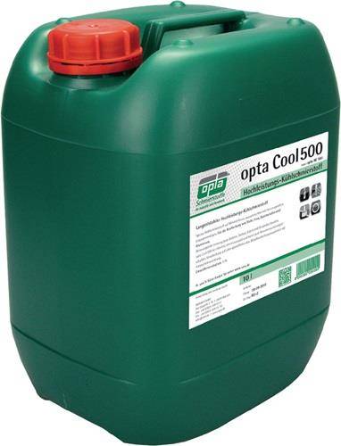 Ein grüner Behälter mit einer roten Kappe mit der Aufschrift „opta Cool500 Hochleistungs-Kühlstoff