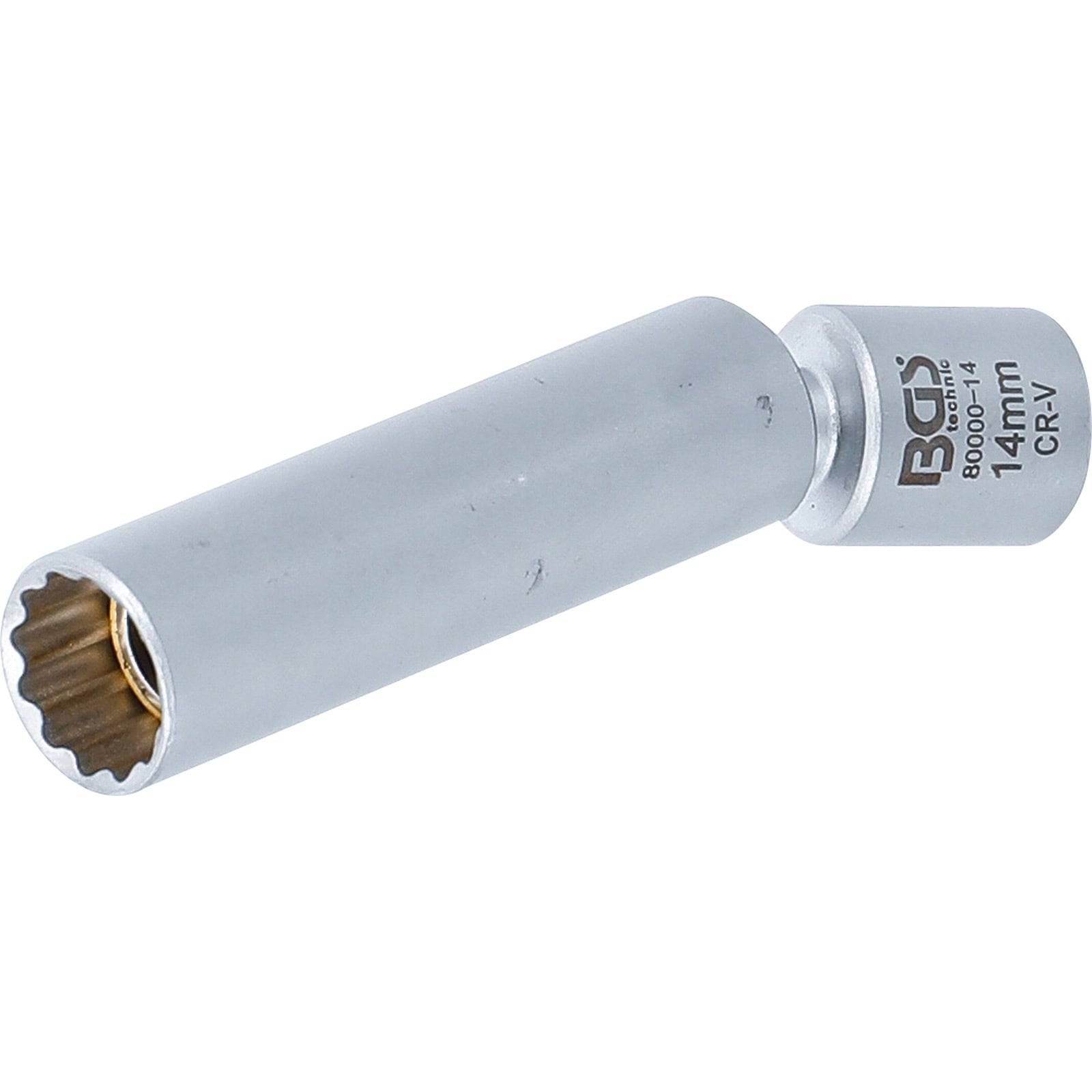 Ein silberner 140-mm-Schraubenschlüssel mit gerillten Enden, versehen mit Markenmarkierungen am zylindrischen Gehäuse.