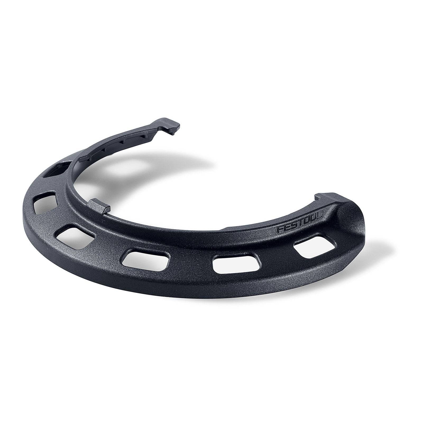 Ein schwarzer Festool-Absaugschutz, der für präzise Staubabsaugung bei Kreissägearbeiten entwickelt wurde.