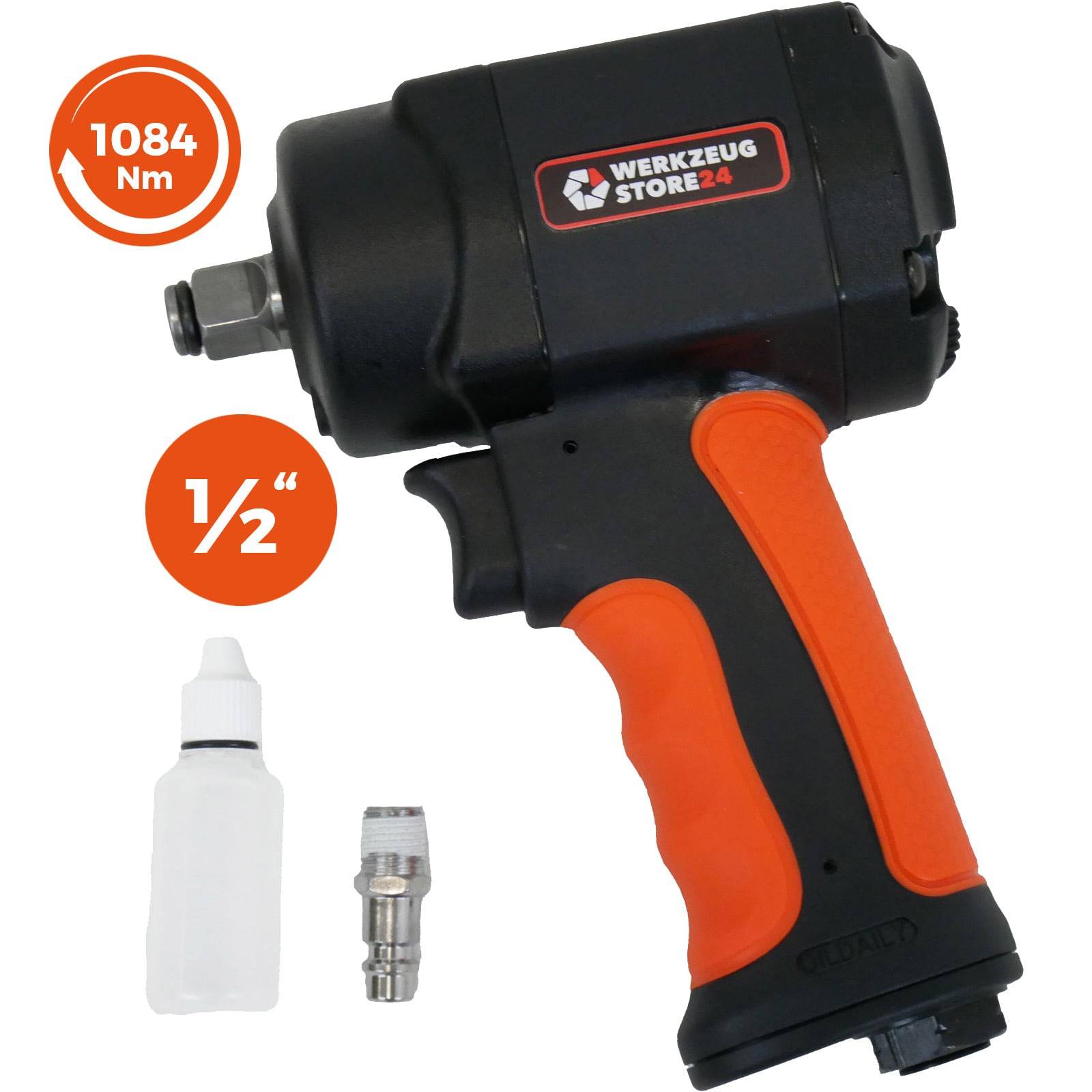 Ein schwarzer und roter pneumatischer Schrauber mit der Beschriftung 