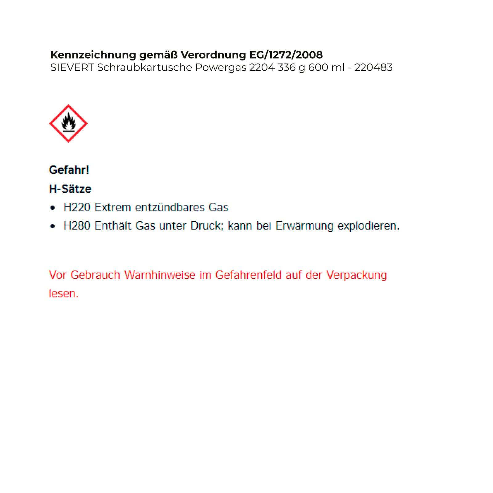 SIEVERT Schraubkartusche Powergas 2204 336 g 600 ml - 220483