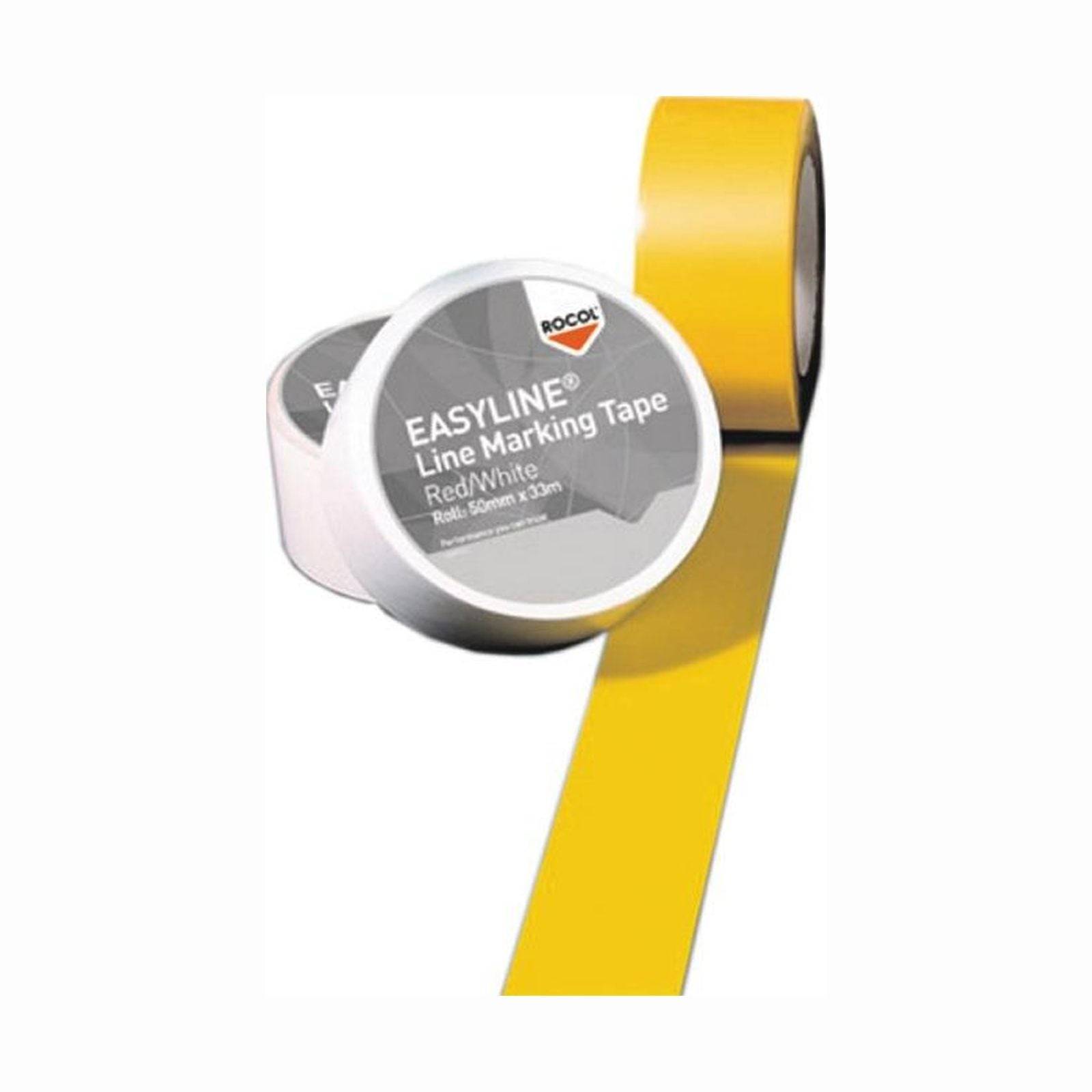 Zwei Rollen Markierungsband, eine in Rot/Weiß und eine in Gelb, mit der Aufschrift 