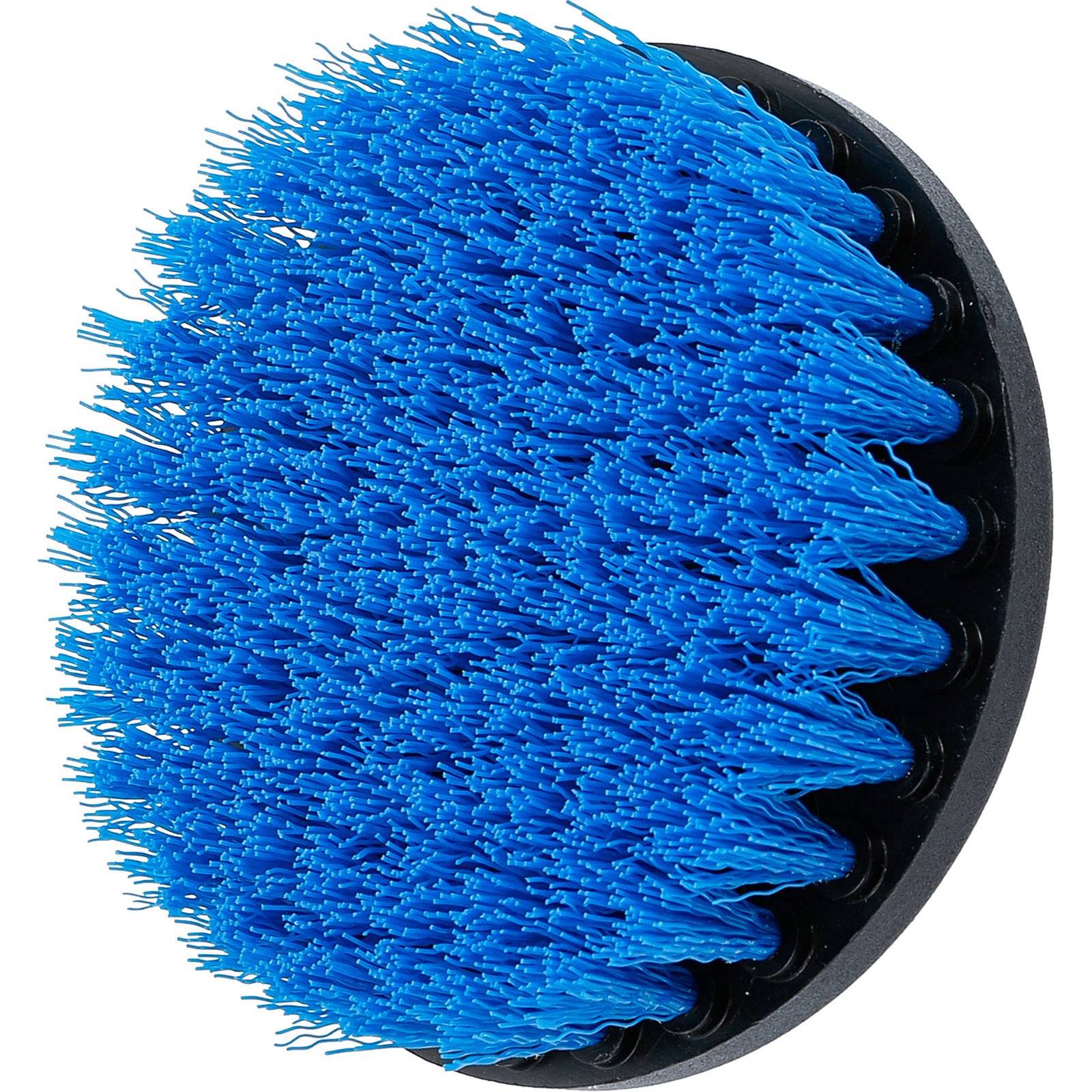 Blauer runder Schrubber mit dichten Borsten, verwendet zum Reinigen von Oberflächen.