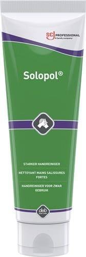 Eine grüne Tube Handreiniger mit der Aufschrift „Starker Handreiniger