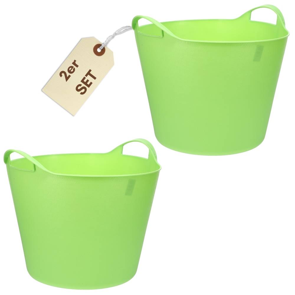 2x Flexibler Eimer 25 L Wäschewanne Mehrzweckkorb Wäschekorb flexibel rund Gartenkorb Flexible Wanne Plastikkorb mit Henkel Futtertrog Pferd