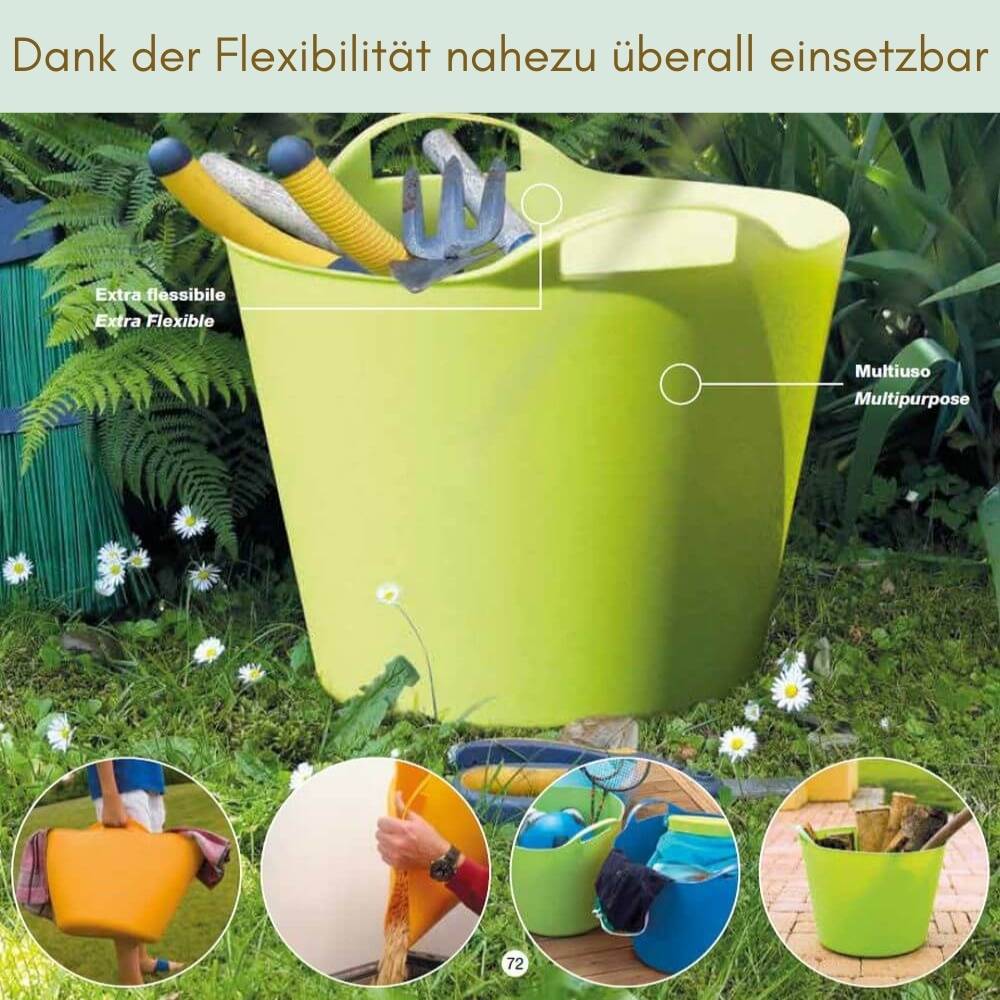 2x Flexibler Eimer 25 L Wäschewanne Mehrzweckkorb Wäschekorb flexibel rund Gartenkorb Flexible Wanne Plastikkorb mit Henkel Futtertrog Pferd